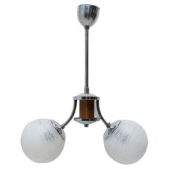 Vintage Chrome and Wood Art Deco Pendant Chandelier, circa 1930´s, Bohemia