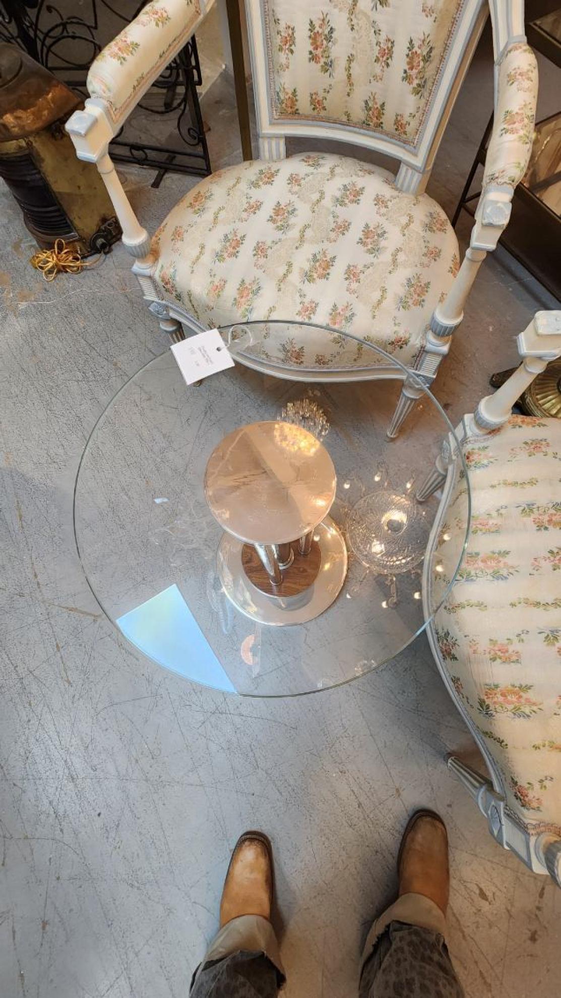 Mid-Century Modern Chrome and Wood Glass Table For Sale