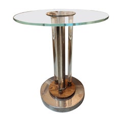 Chrome and Wood Glass Table