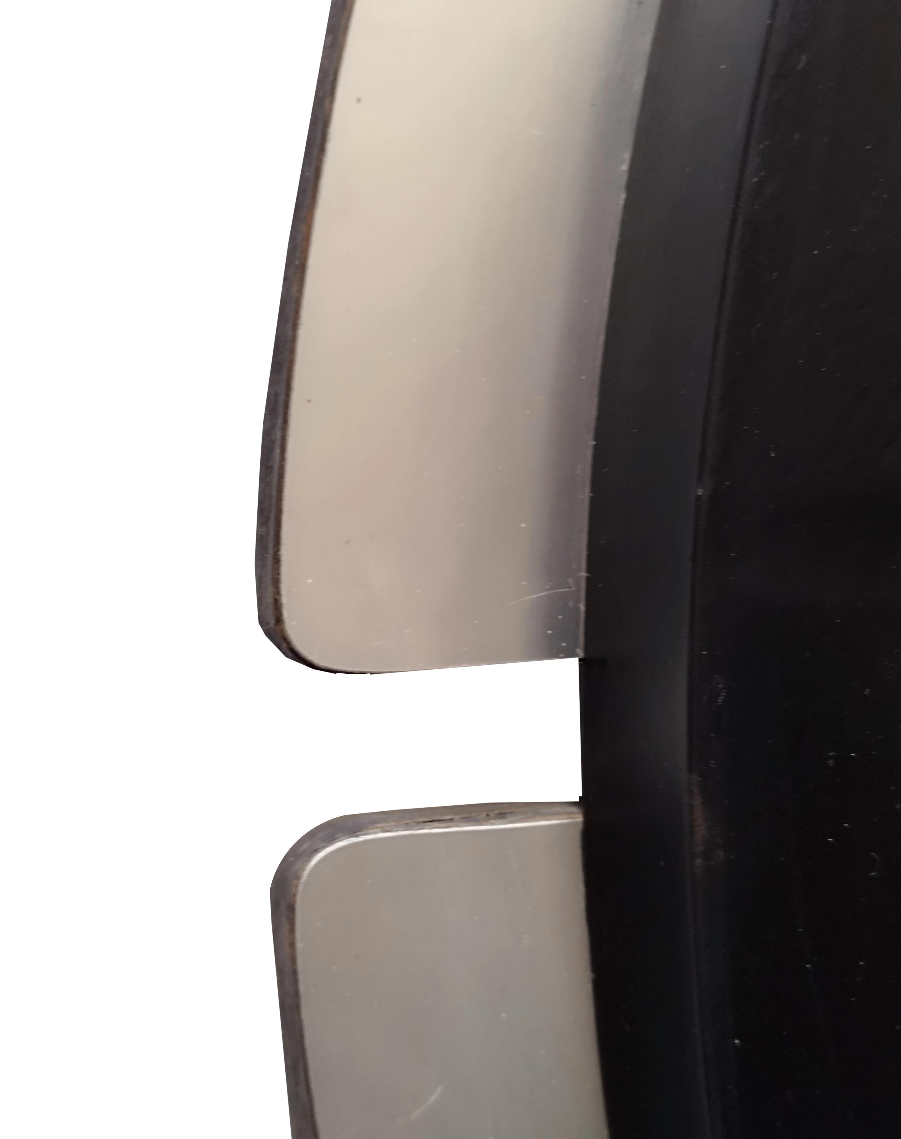 Italian Chrome and Wood Round Wall Mirror, Italy 1970s