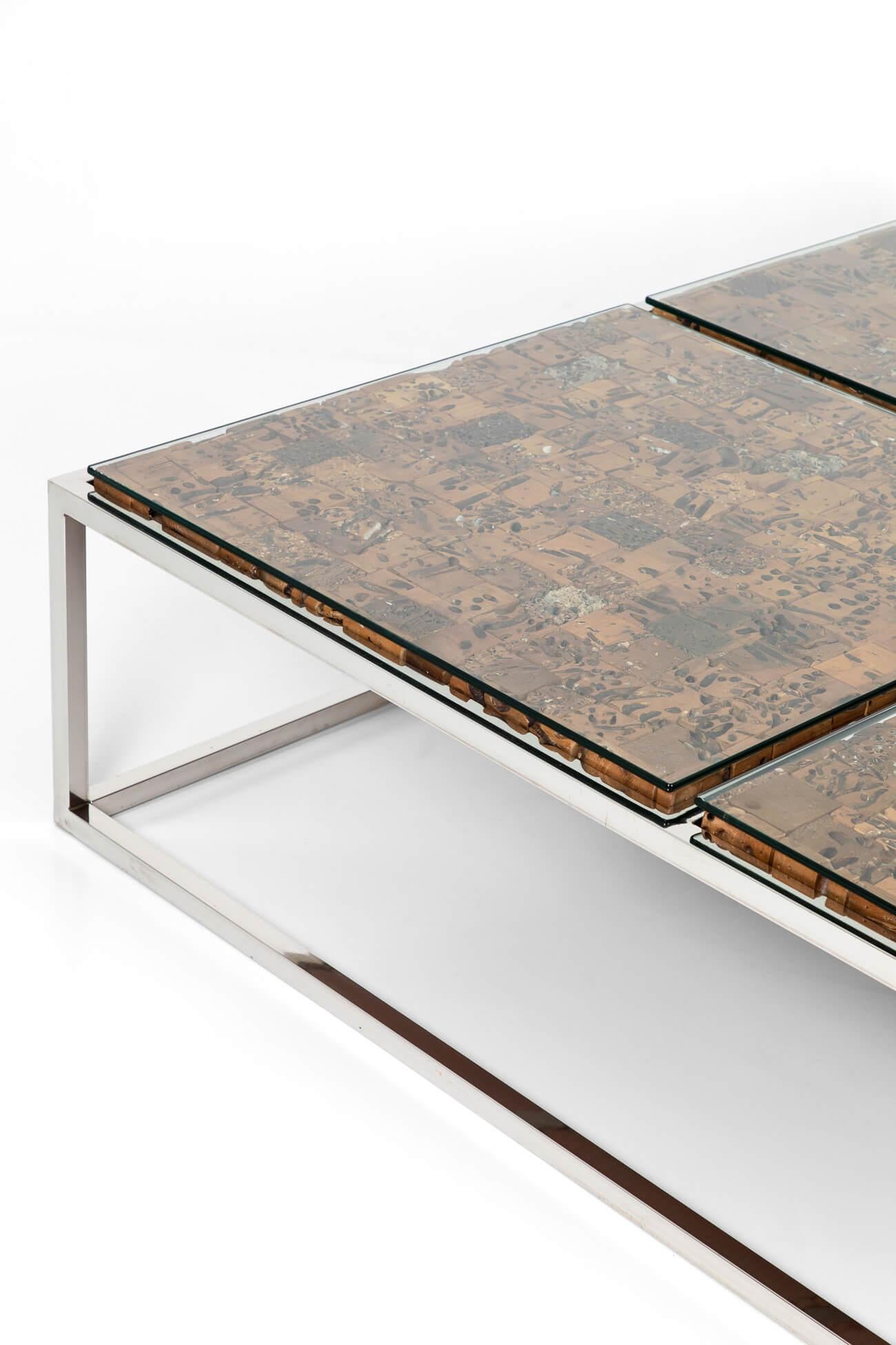 Mid-Century Modern Chrome and Wooden Cork Designer Coffee Table, 20th Century For Sale