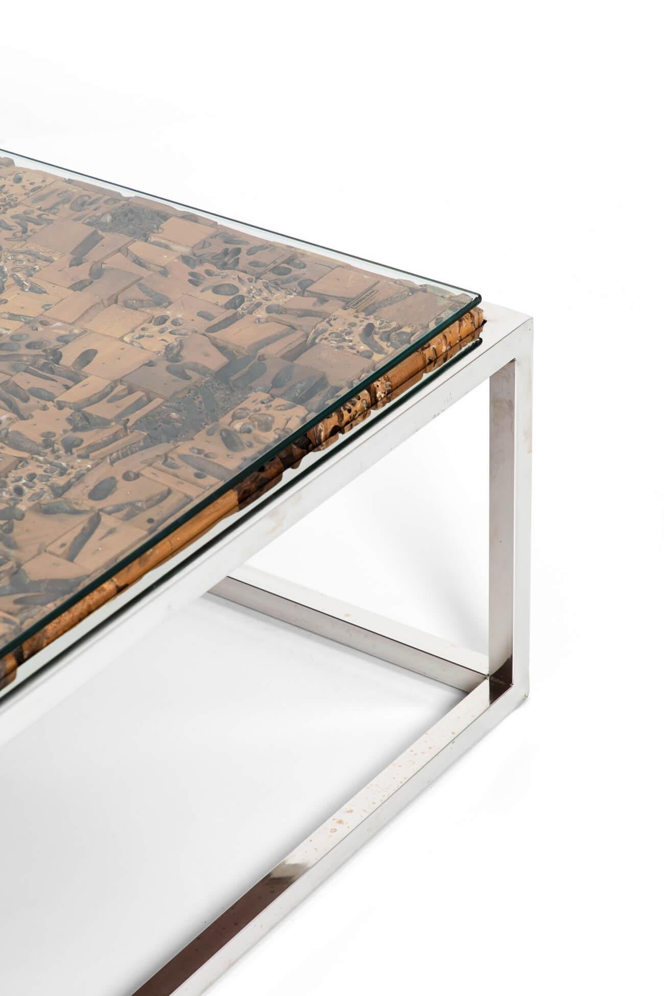 20ième siècle Table basse de designer en chrome et liège de bois, XXe siècle en vente