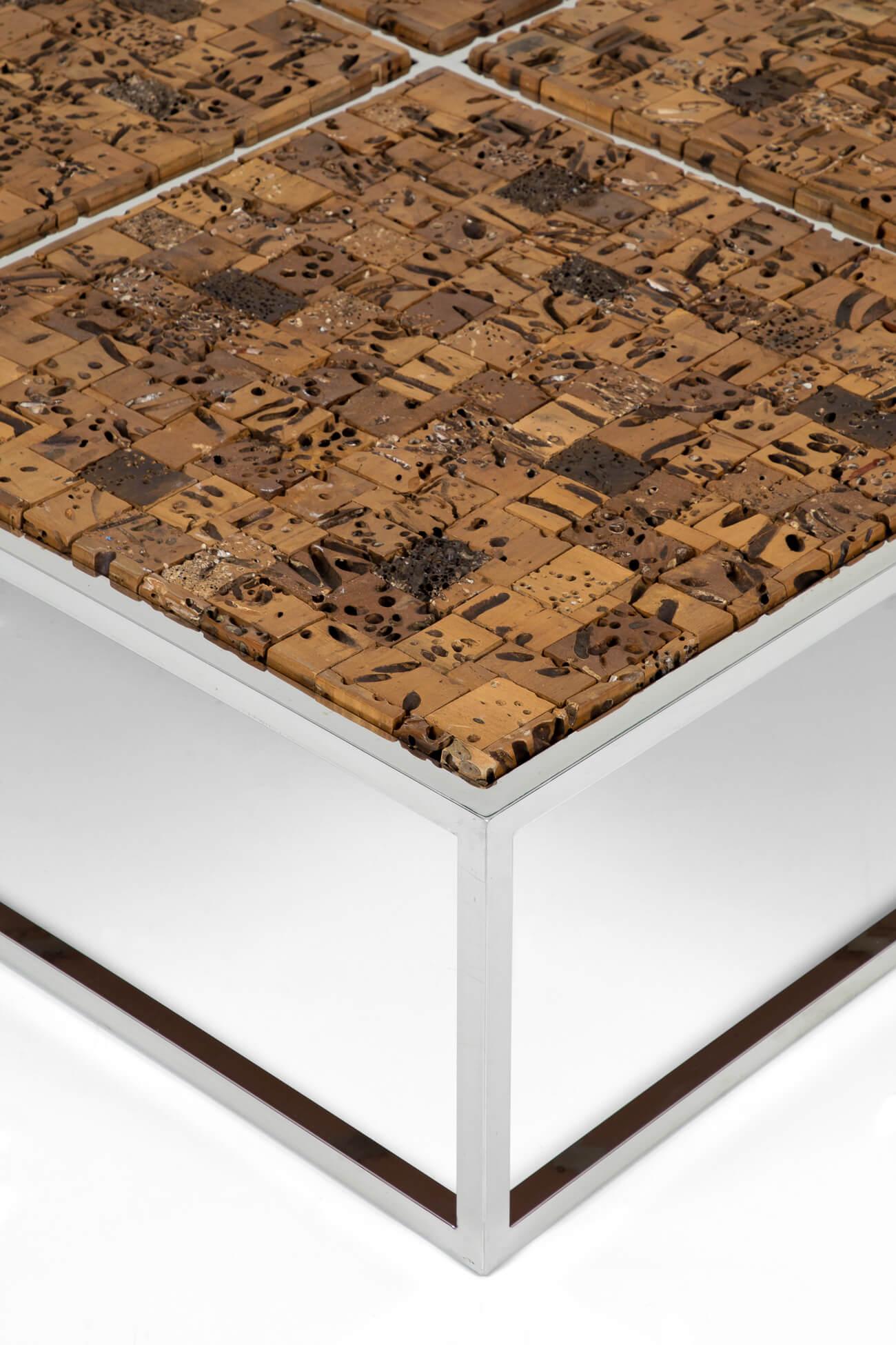 Table basse de designer en chrome et liège de bois, XXe siècle en vente 1