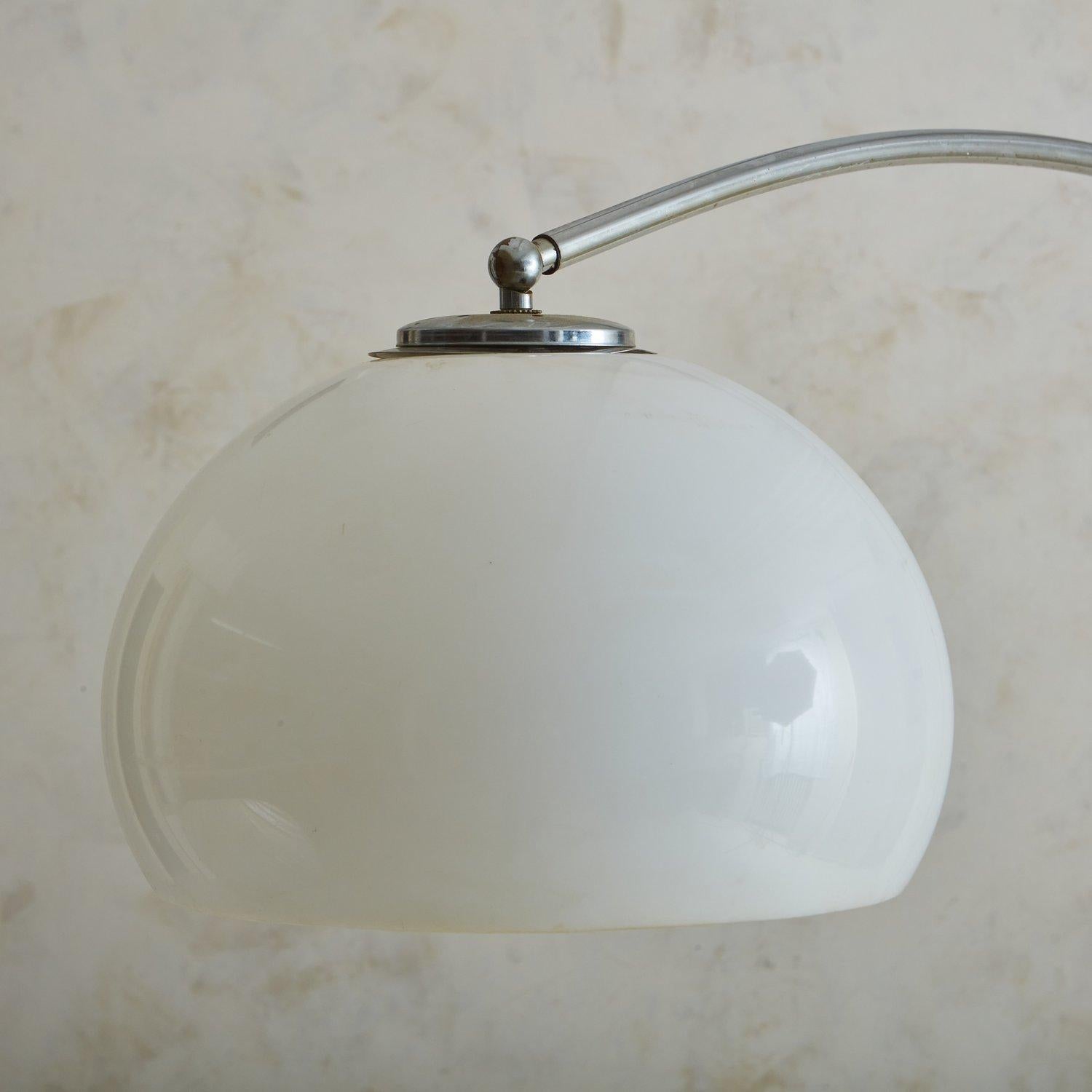 Chrome Arc Lamp With Stone Base + Acrylic Shade, Italy, 20th Century