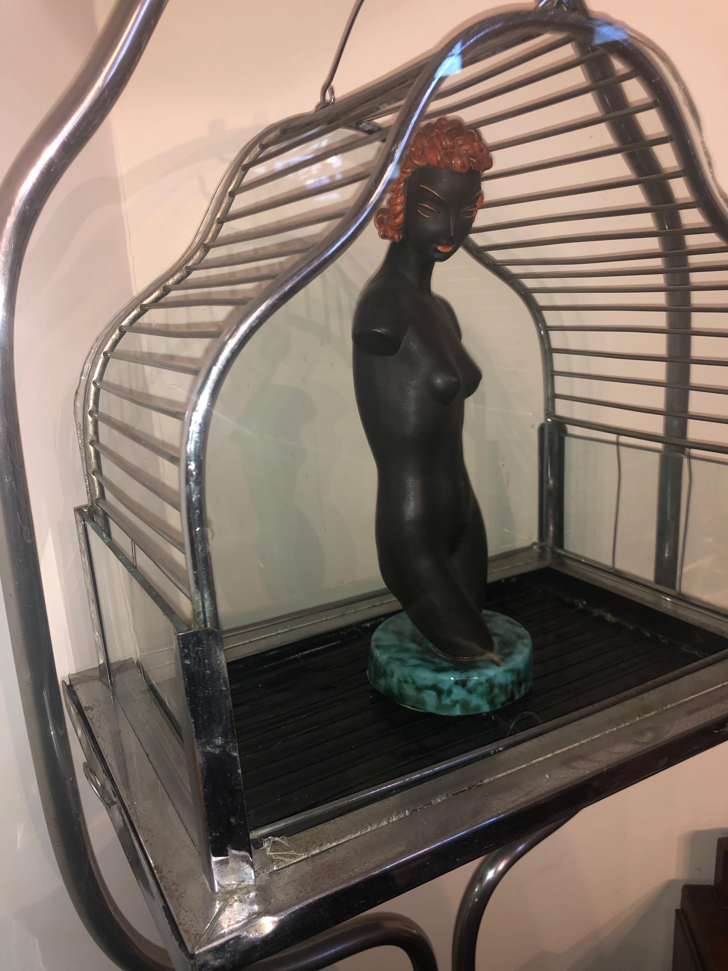 Chrome Art Deco Bird Cage on Stand In Good Condition In Oakland, CA