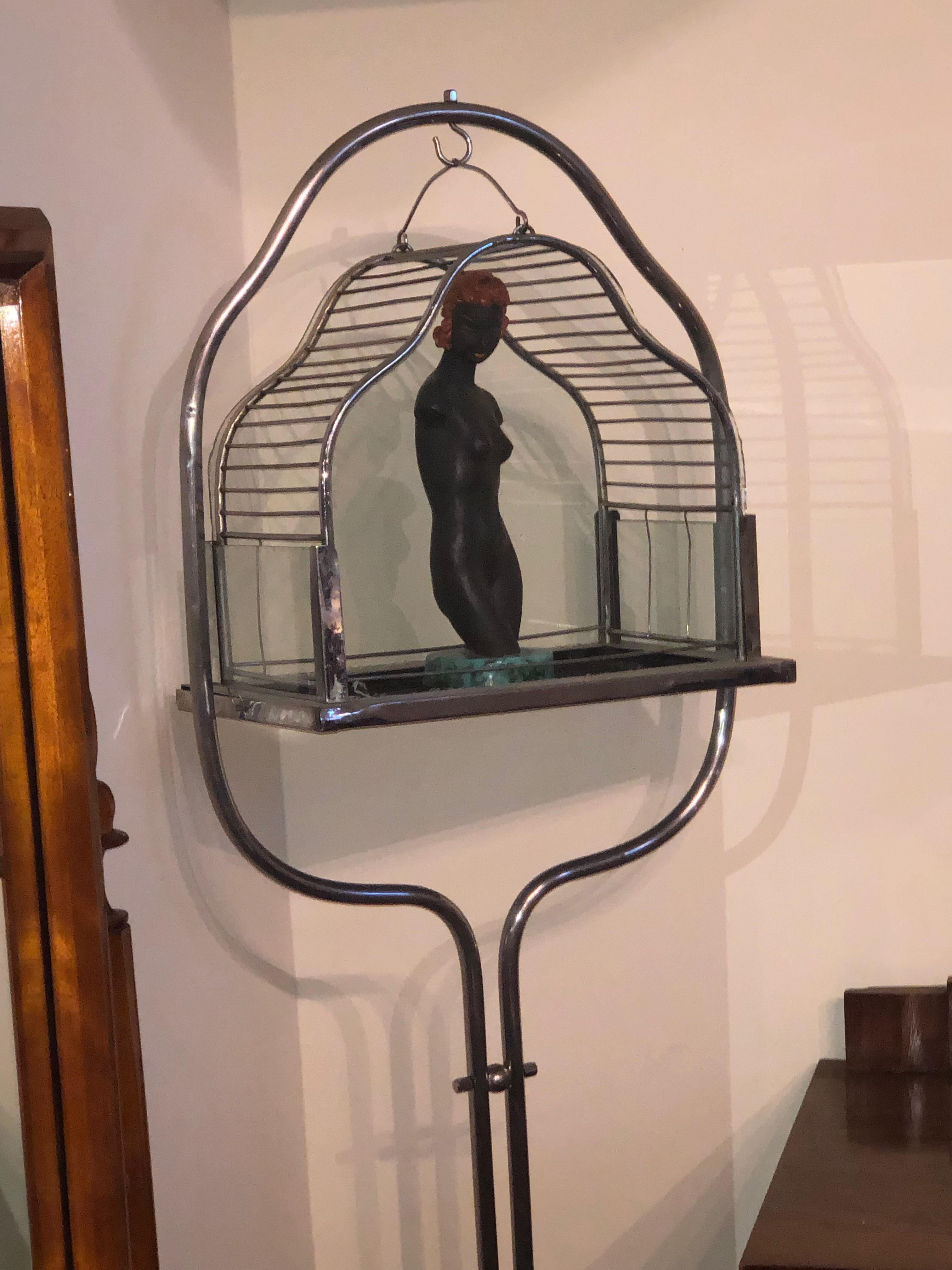 Mid-20th Century Chrome Art Deco Bird Cage on Stand