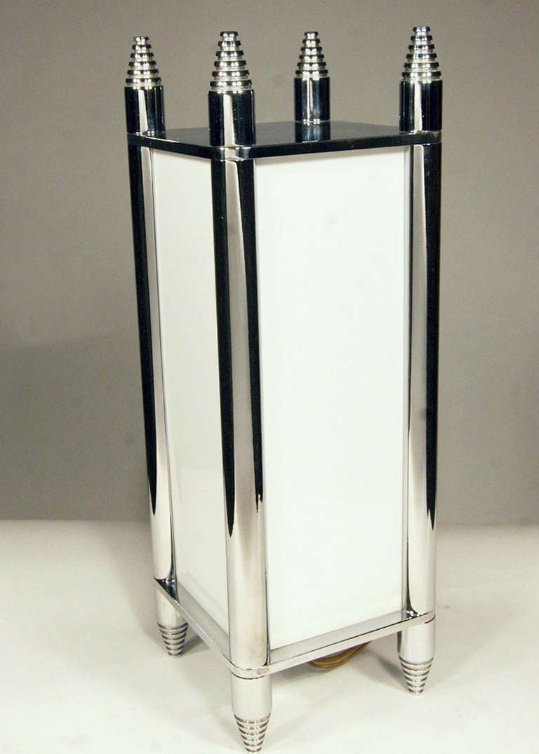 American Chrome Art Deco Box Table Lamp or Chandelier