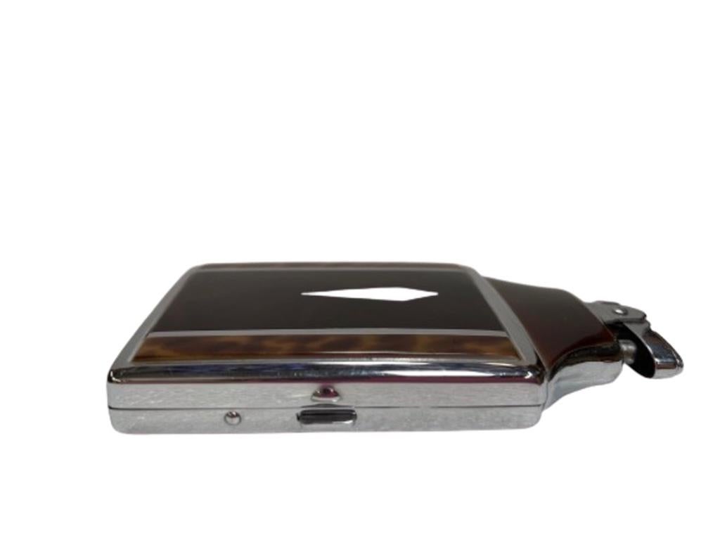 Enameled Chrome Art Deco Cigarette Case with Lighter by Ronson