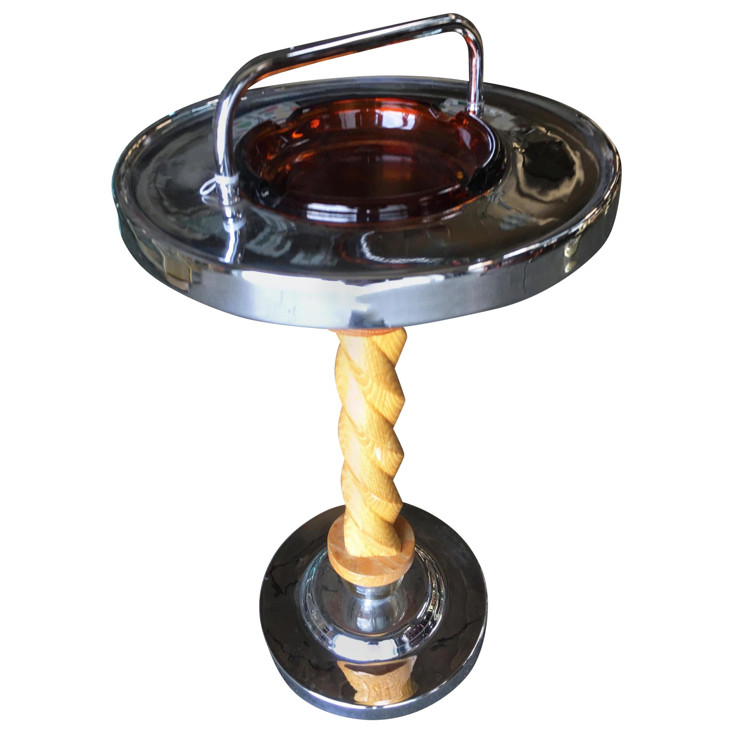 Chrome Art Deco Streamline Smoke Stand with Carved Twist Center by Russel Wright