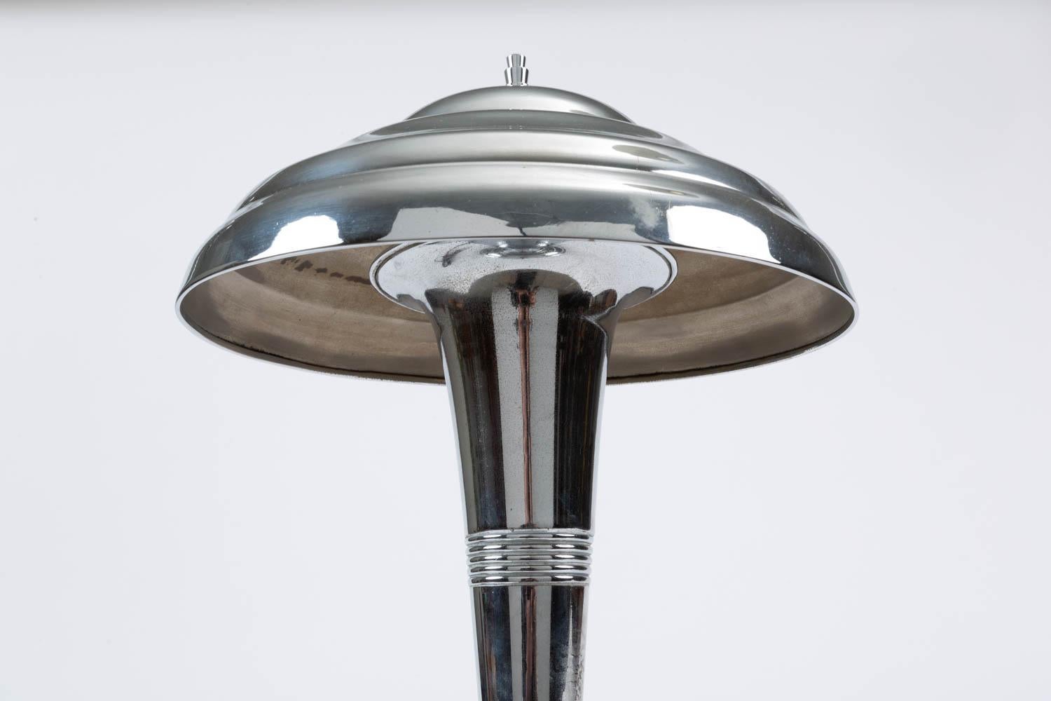 Chrome Art Deco Table Lamp with Saucer Shade 1
