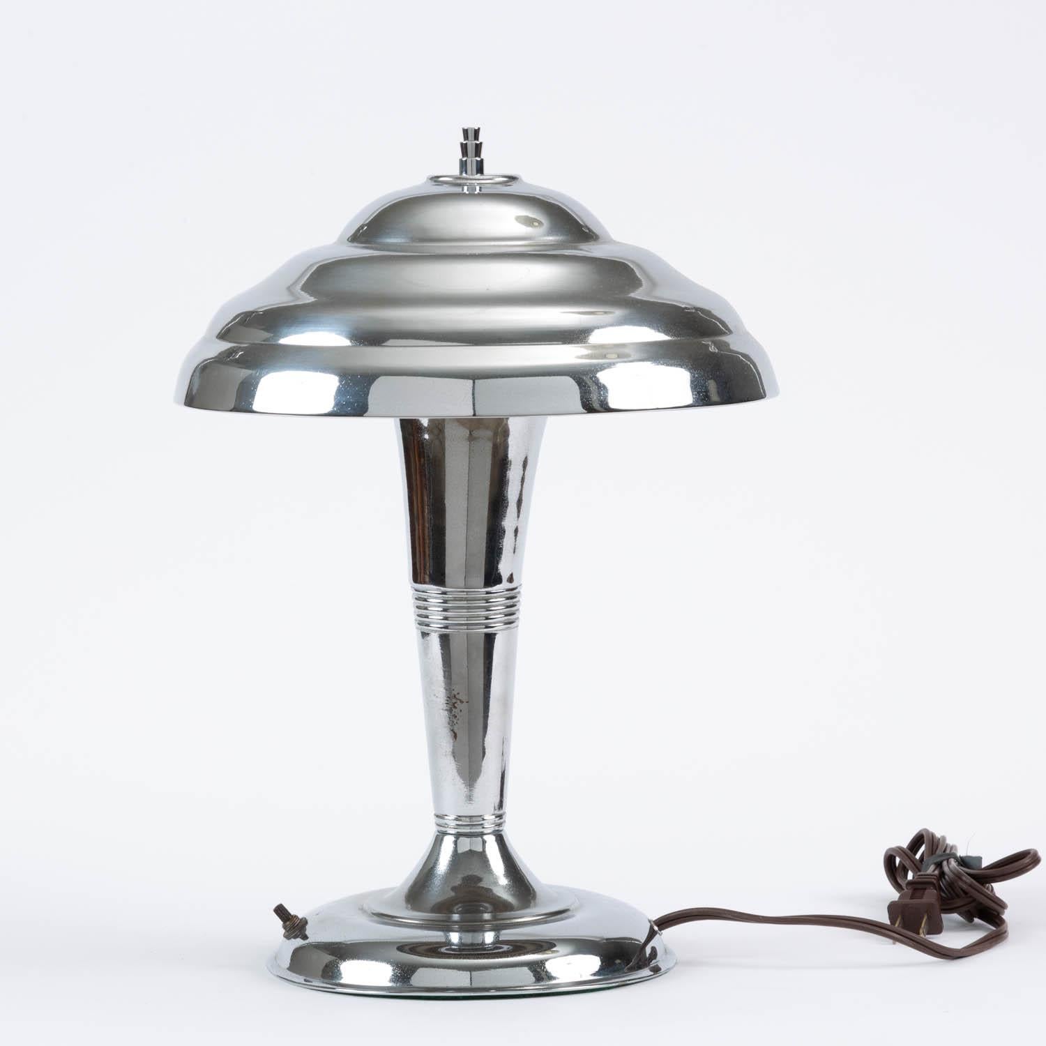 Machine Age Chrome Art Deco Table Lamp with Saucer Shade