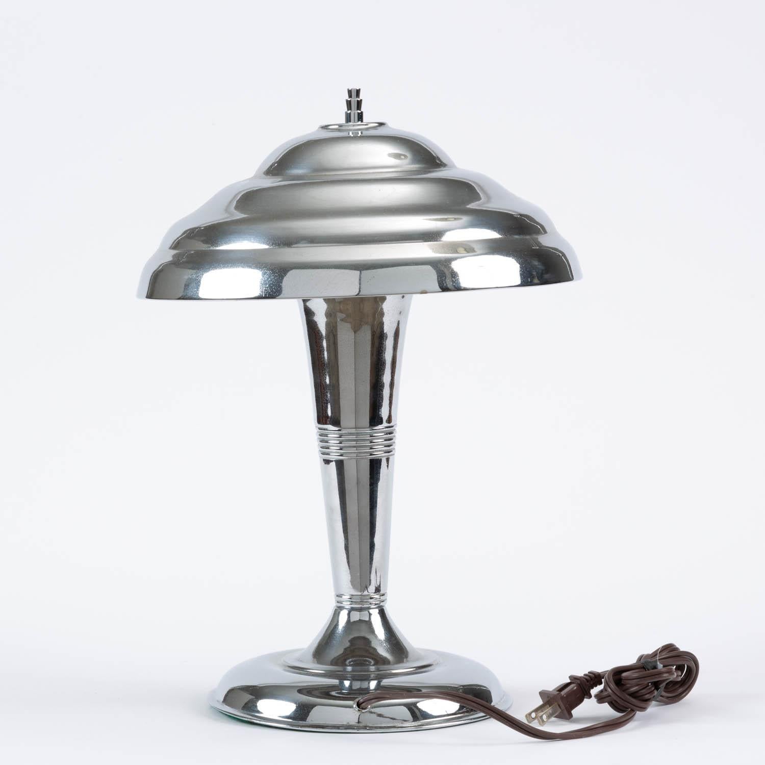 American Chrome Art Deco Table Lamp with Saucer Shade