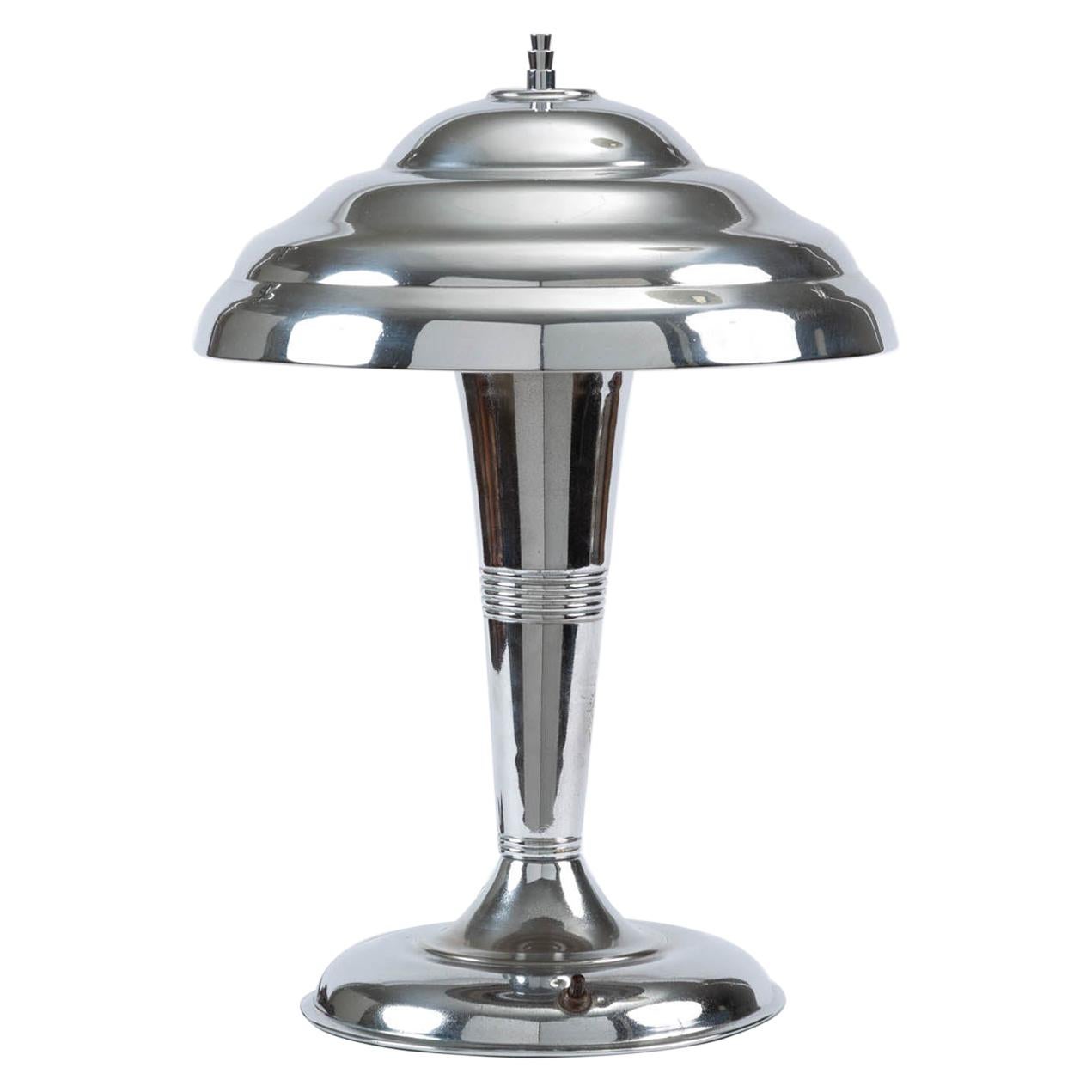 Chrome Art Deco Table Lamp with Saucer Shade