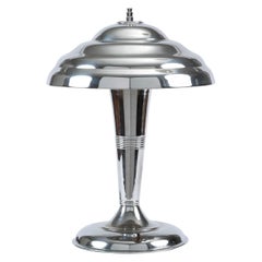 Chrome Art Deco Table Lamp with Saucer Shade