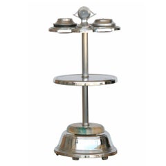 Chrome Art Deco Two-Tier Ashtray Stand with Electric Lighter