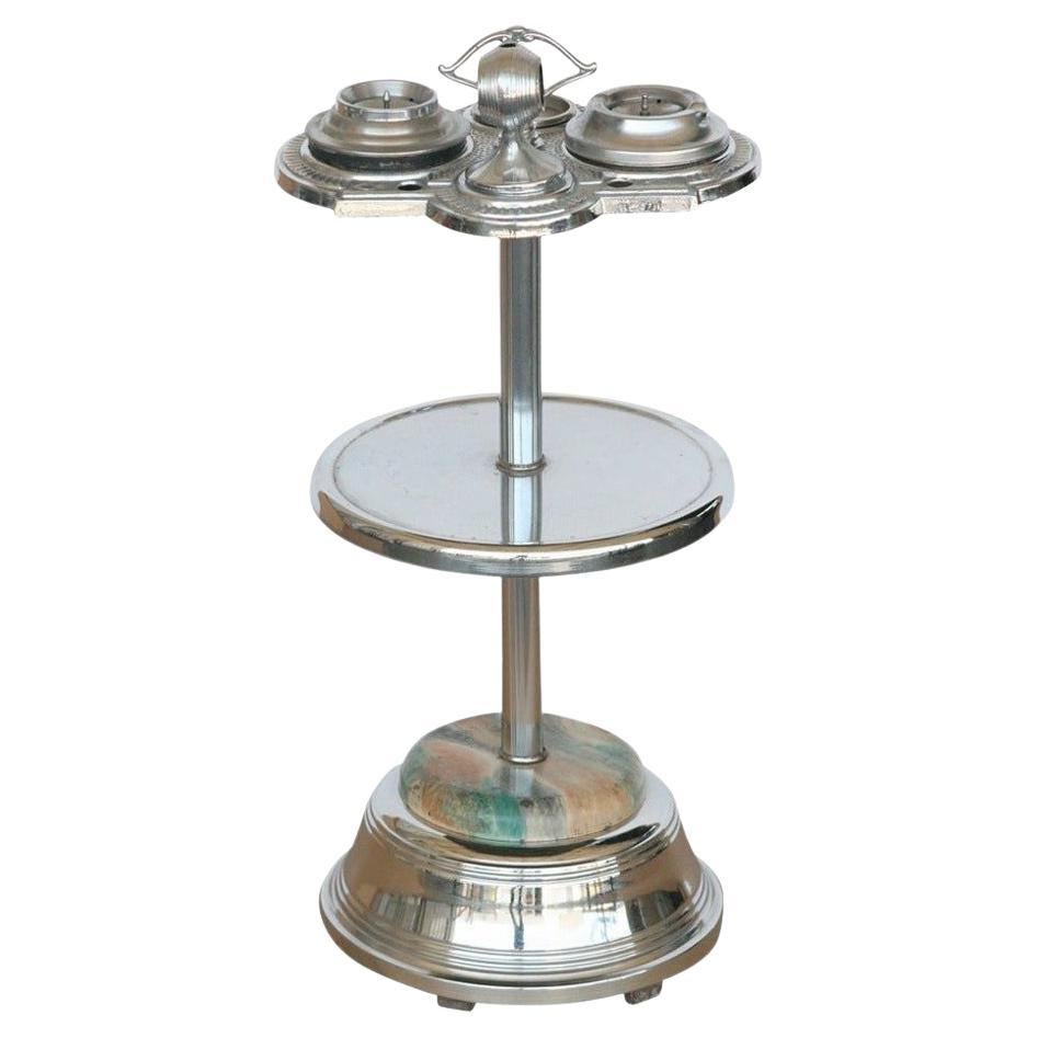 Chrome Art Deco Two-Tier Ashtray Stand with Electric Lighter For Sale