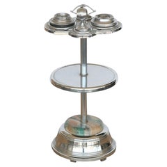 Chrome Art Deco Two-Tier Ashtray Stand with Electric Lighter