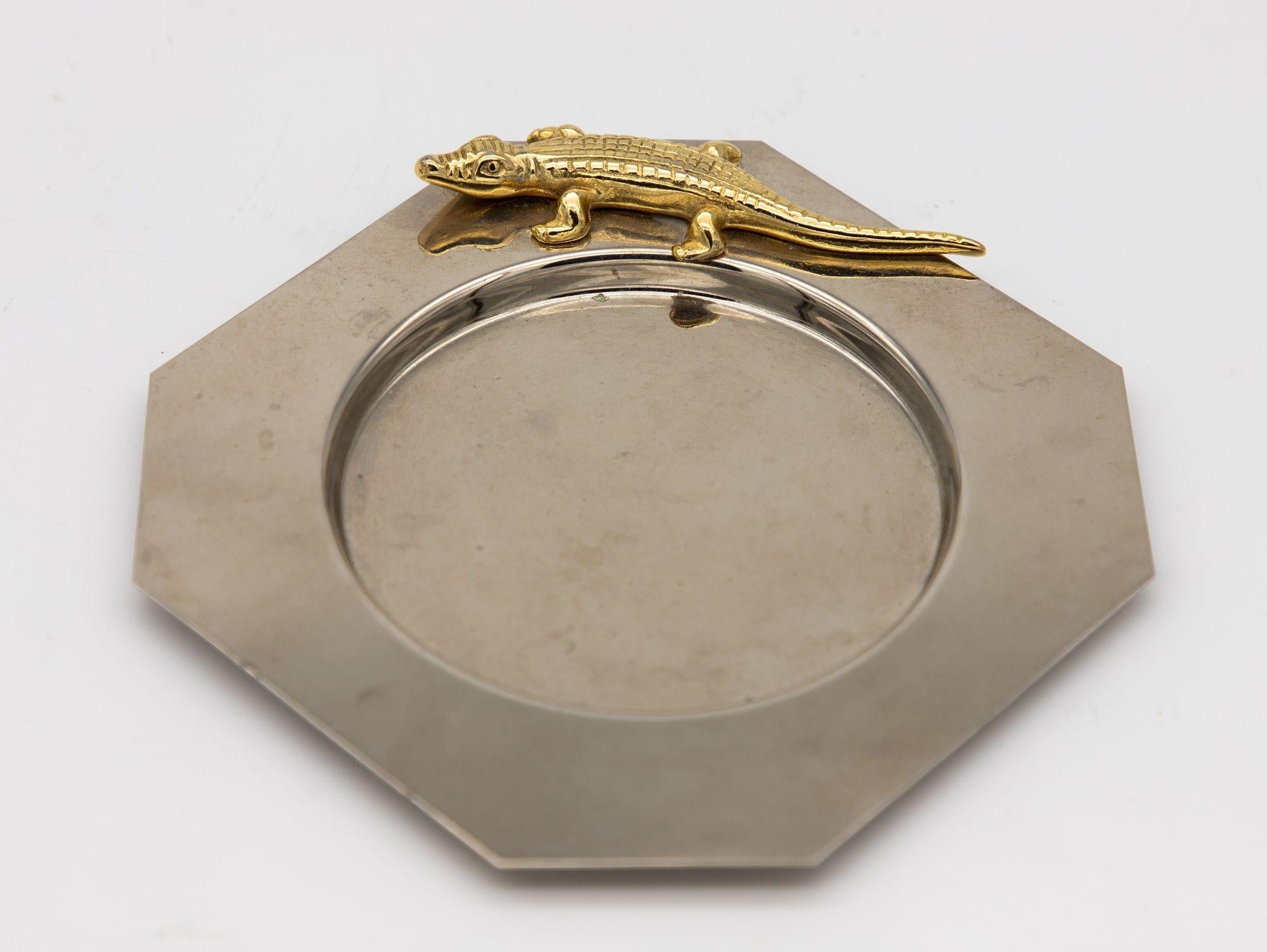 Chrome Ashtray with Brass Alligator, Late 20th Century 1