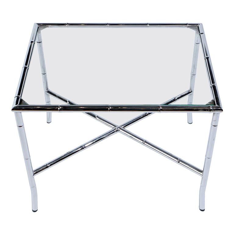 Chrome Bamboo & Glass End Table