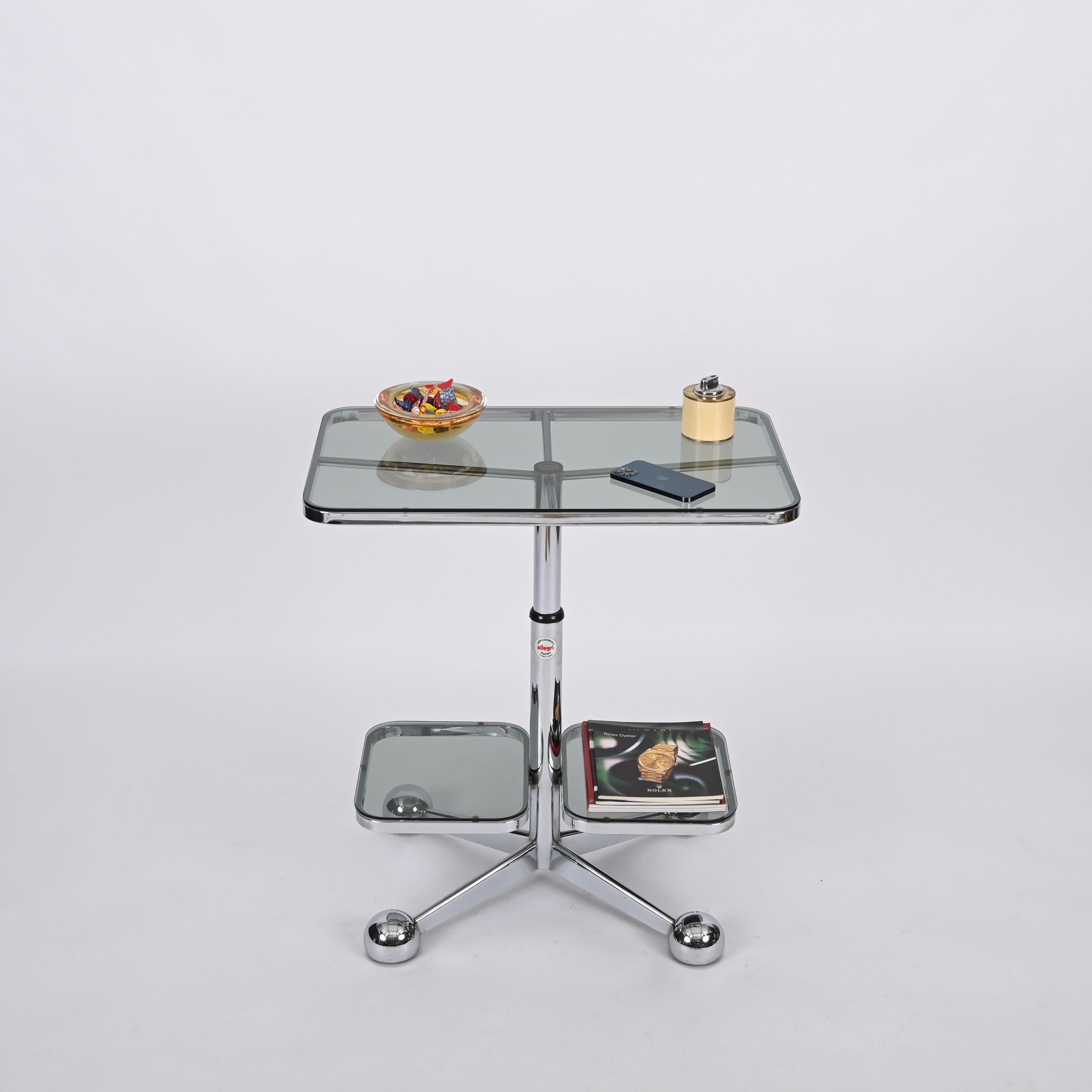 Chrome Bar Cart or Side Coffee Table by Allegri Arredamenti, Italy 1970s For Sale 3
