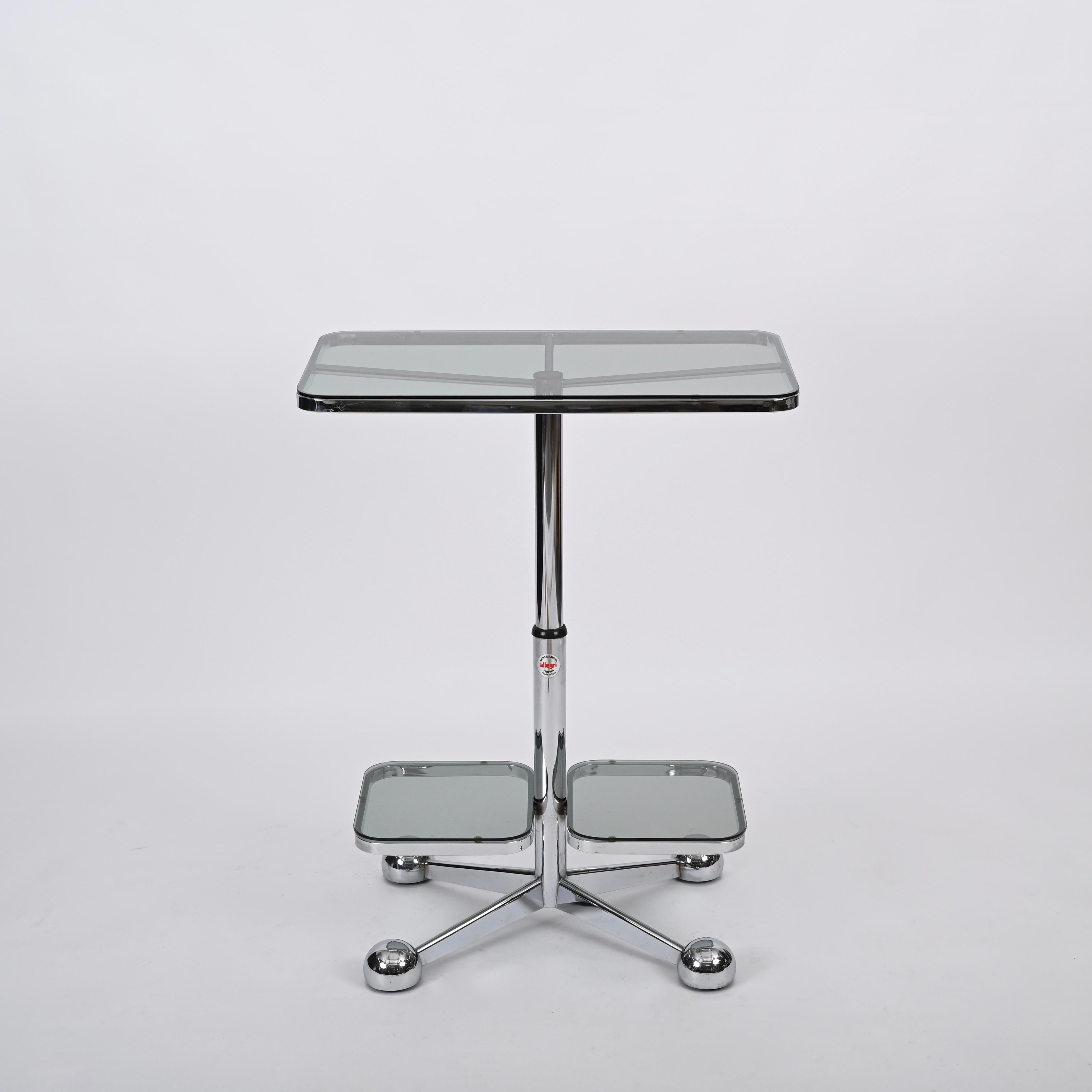 Chrome Bar Cart or Side Coffee Table by Allegri Arredamenti, Italy 1970s For Sale 9