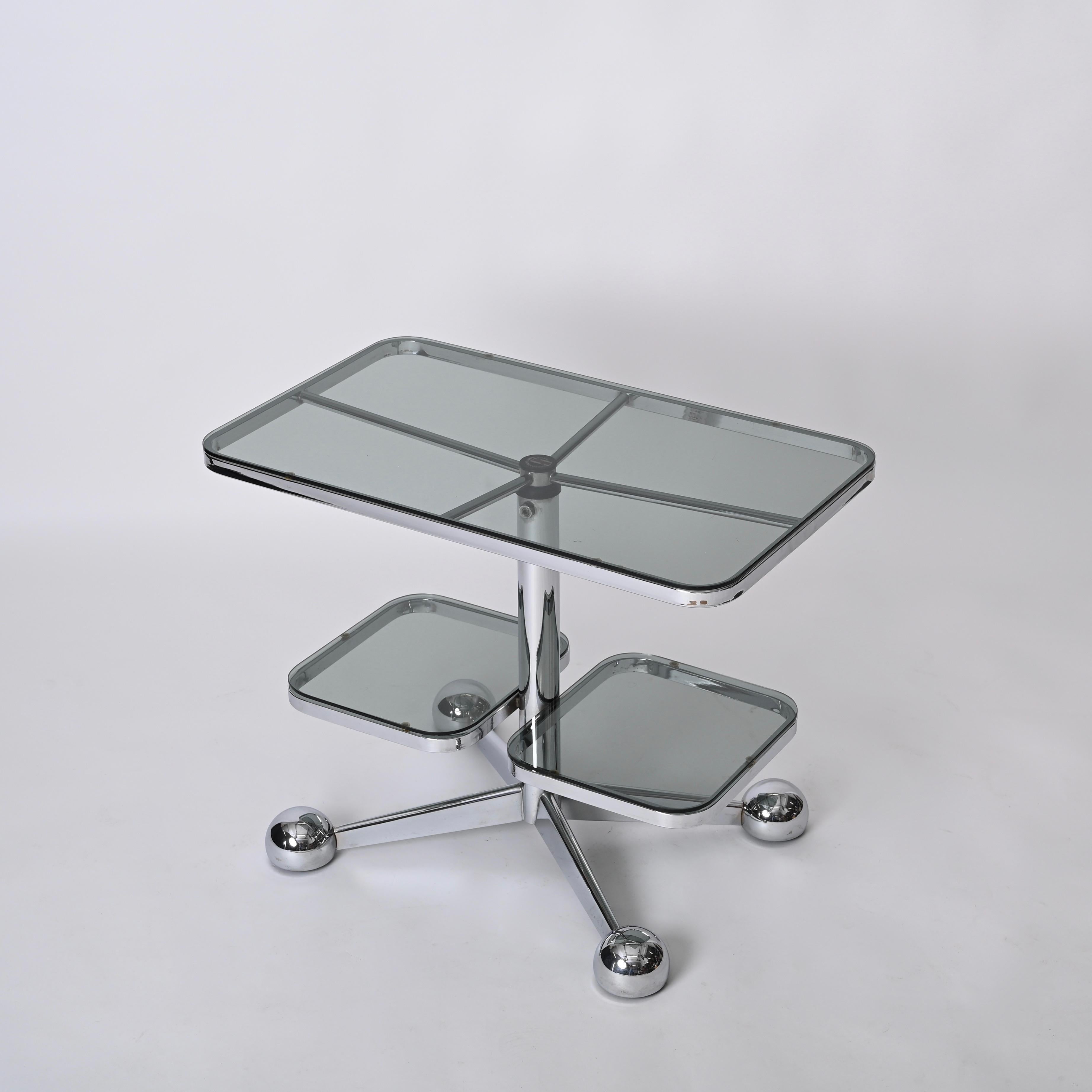 Mid-Century Modern Chrome Bar Cart or Side Coffee Table by Allegri Arredamenti, Italy 1970s For Sale