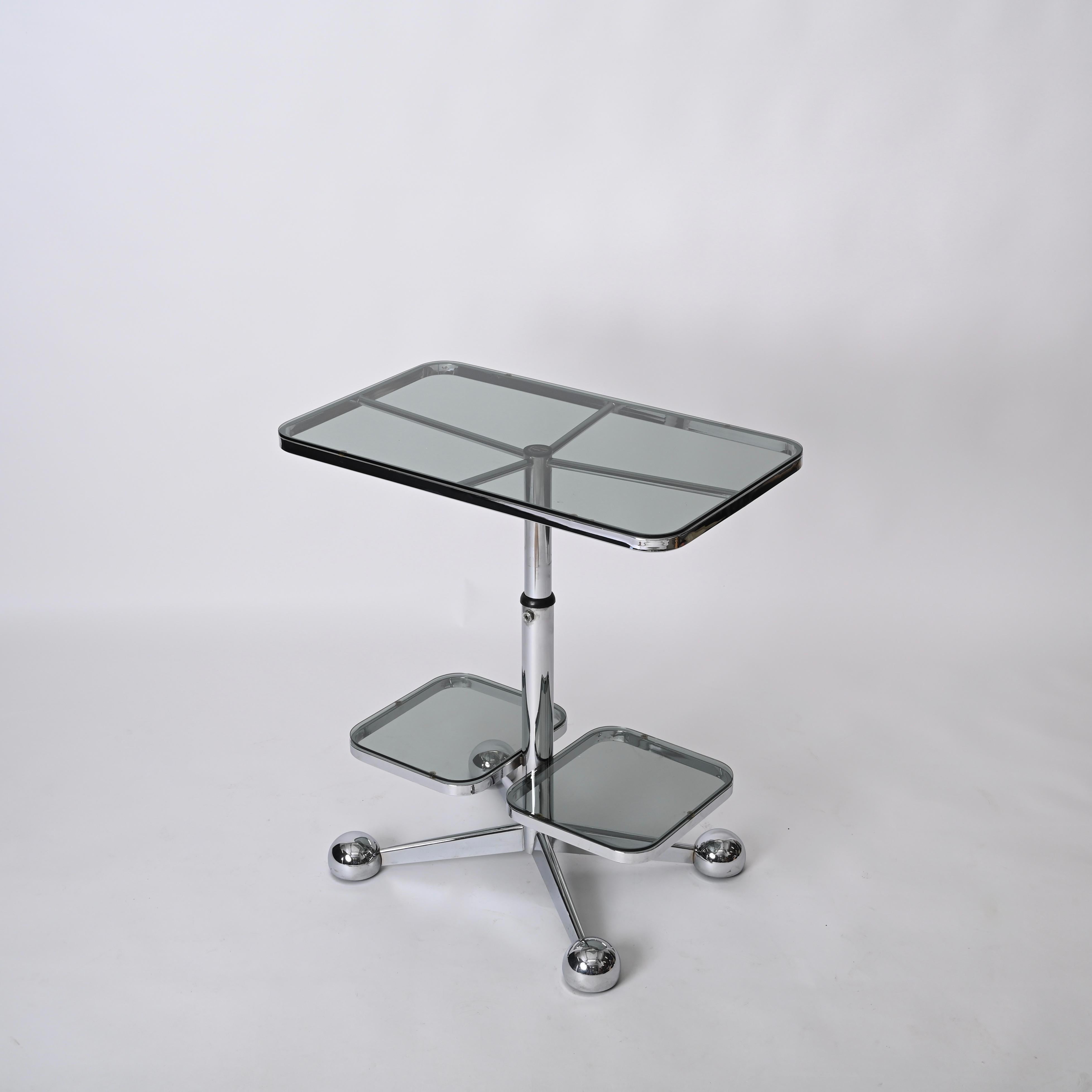 Italian Chrome Bar Cart or Side Coffee Table by Allegri Arredamenti, Italy 1970s For Sale