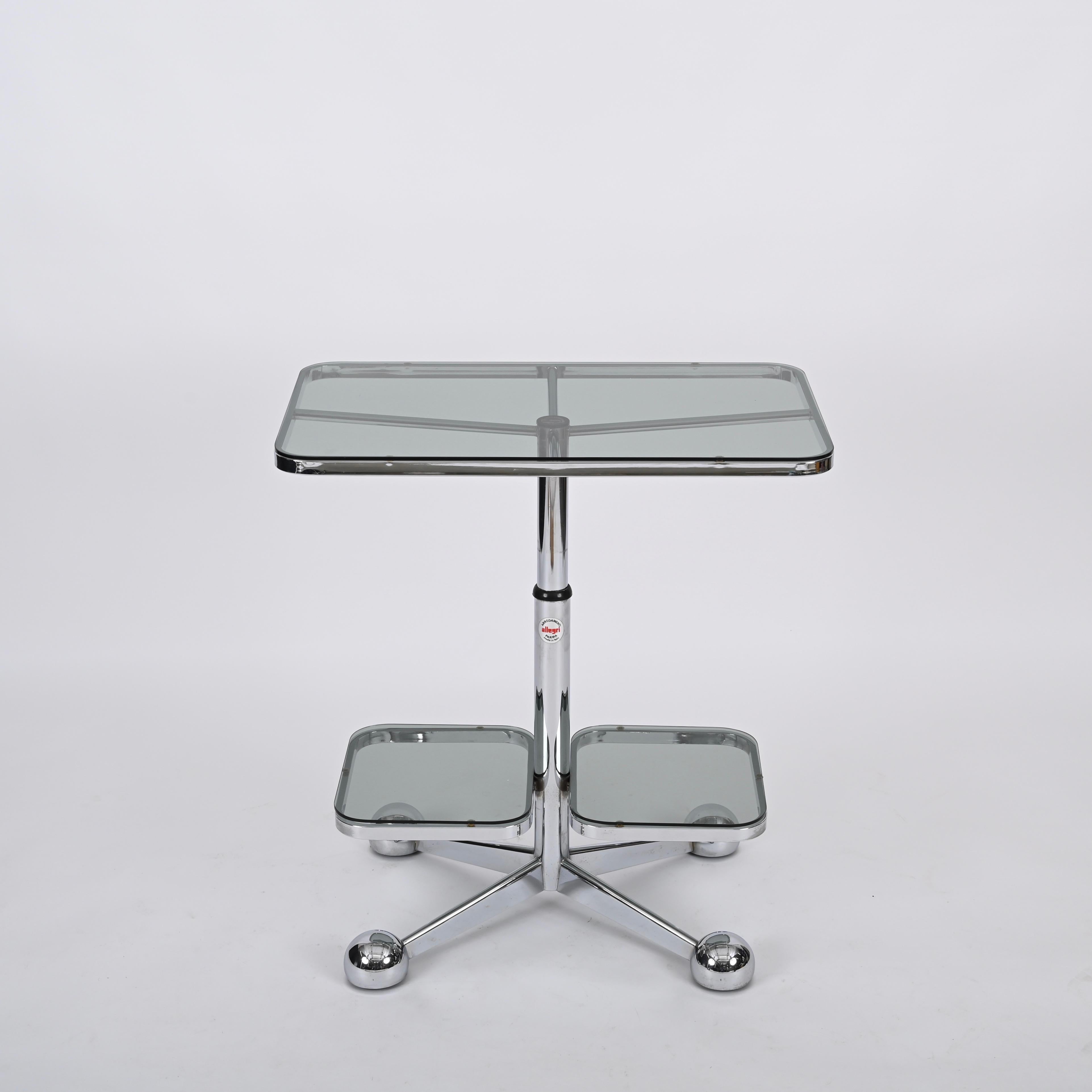 Chrome Bar Cart or Side Coffee Table by Allegri Arredamenti, Italy 1970s In Good Condition For Sale In Roma, IT