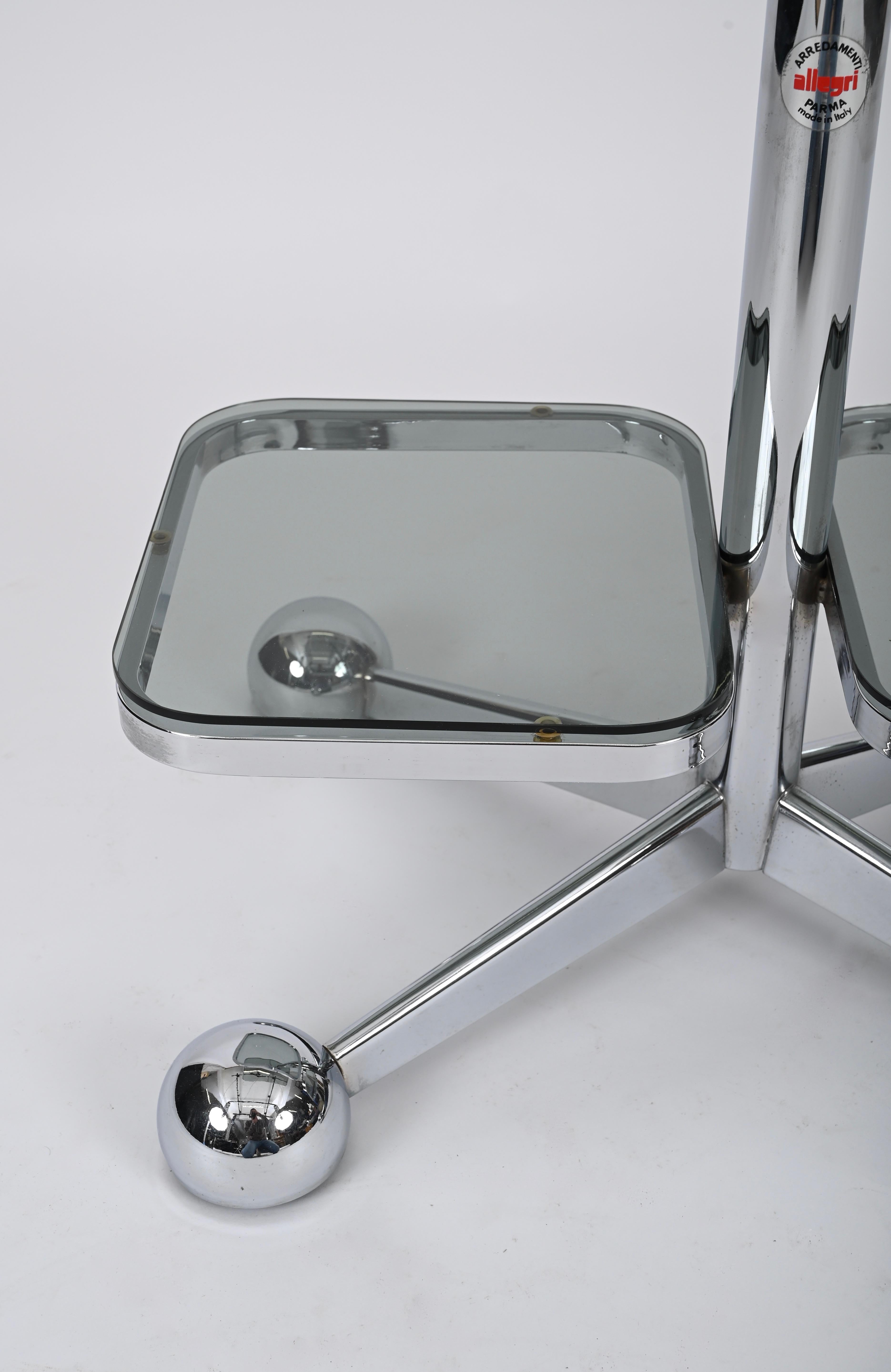 Metal Chrome Bar Cart or Side Coffee Table by Allegri Arredamenti, Italy 1970s For Sale