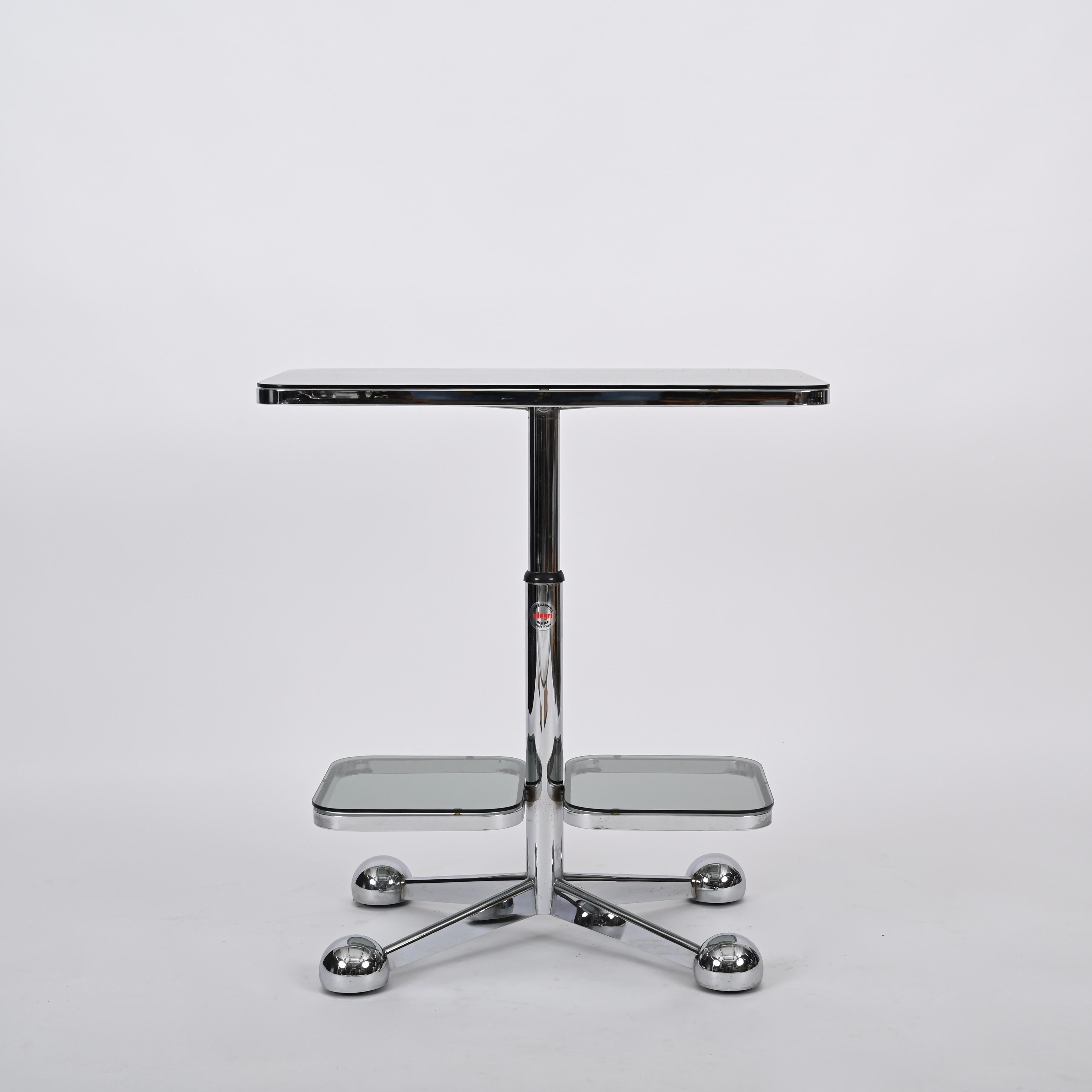 Chrome Bar Cart or Side Coffee Table by Allegri Arredamenti, Italy 1970s For Sale 1
