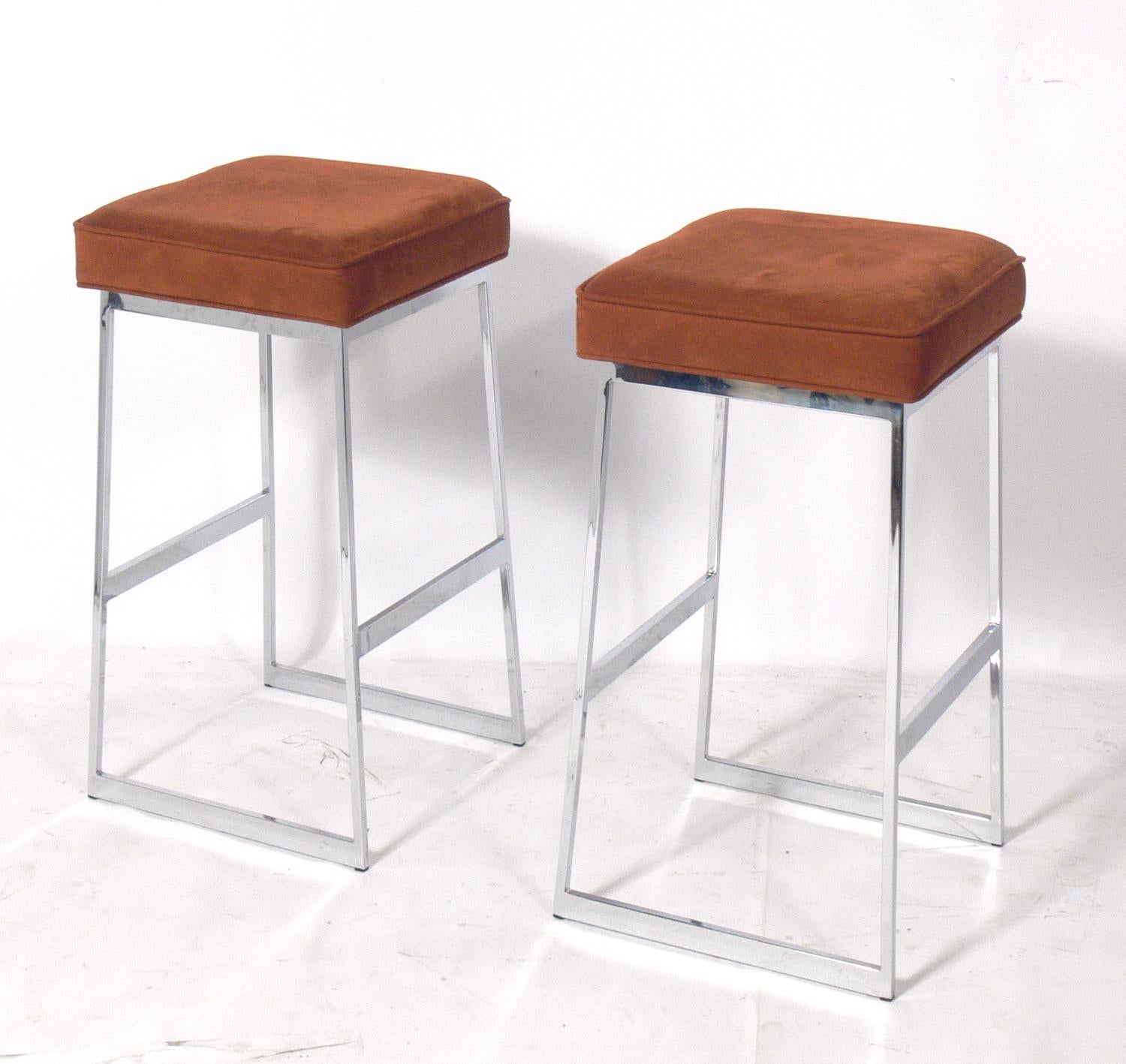 American Chrome Bar Stools in the Style of Milo Baughman
