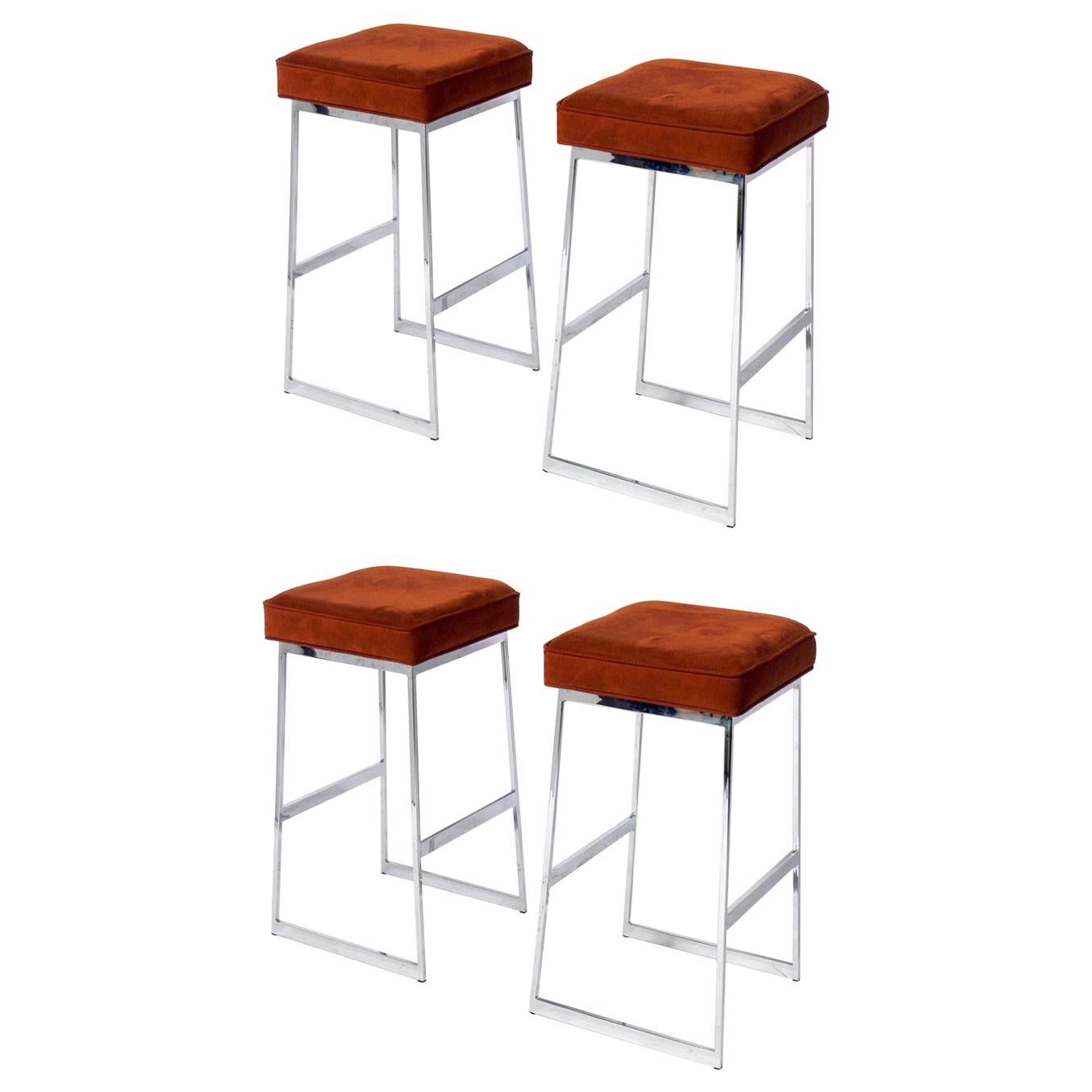 Chrome Bar Stools in the Style of Milo Baughman