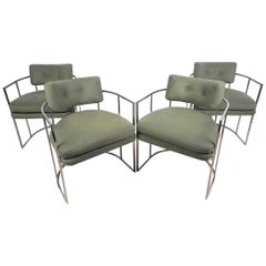Chrome Barrel Back Dining Chairs by Milo Baughman, Set of 4