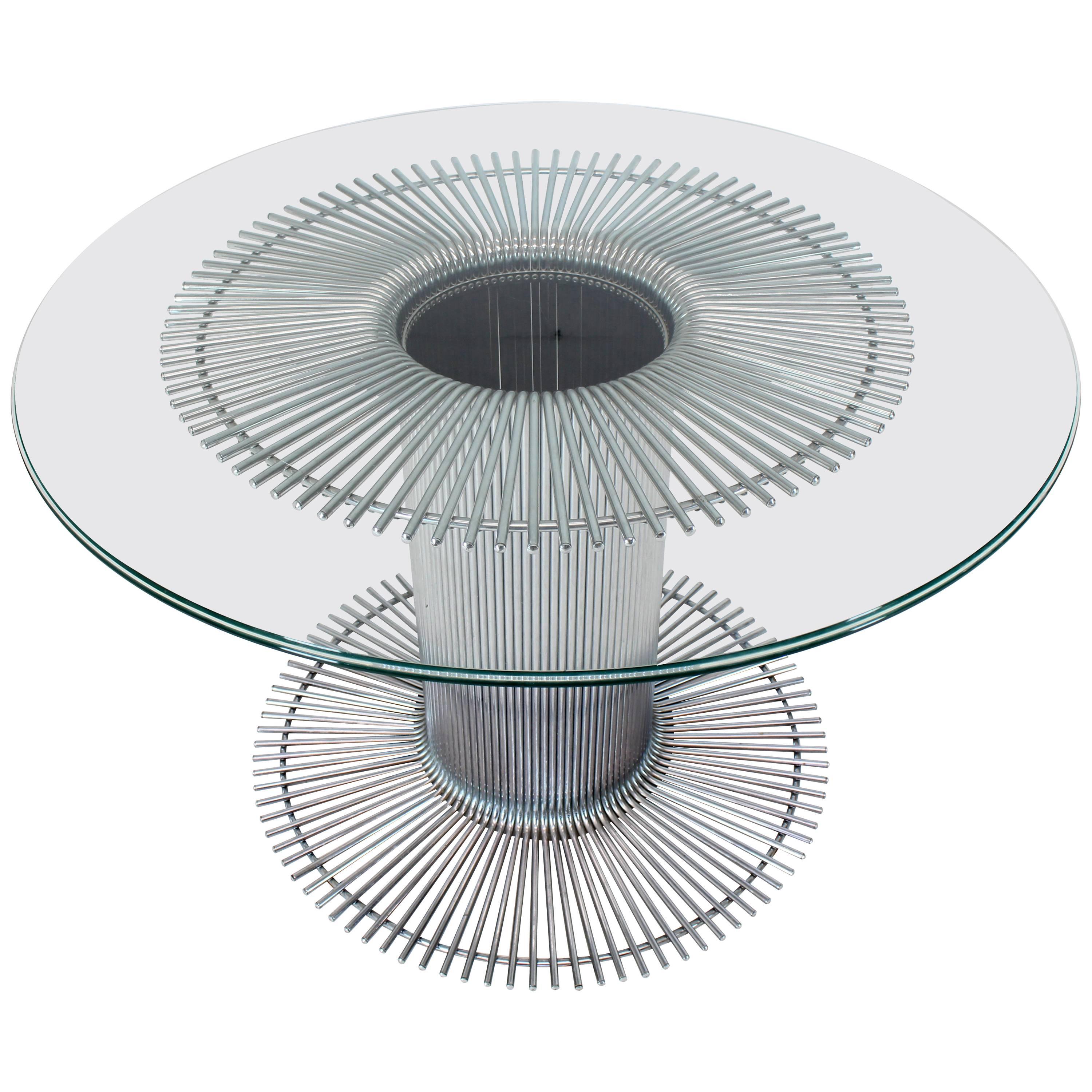 Chrome Base Glass Top Round Dining Table