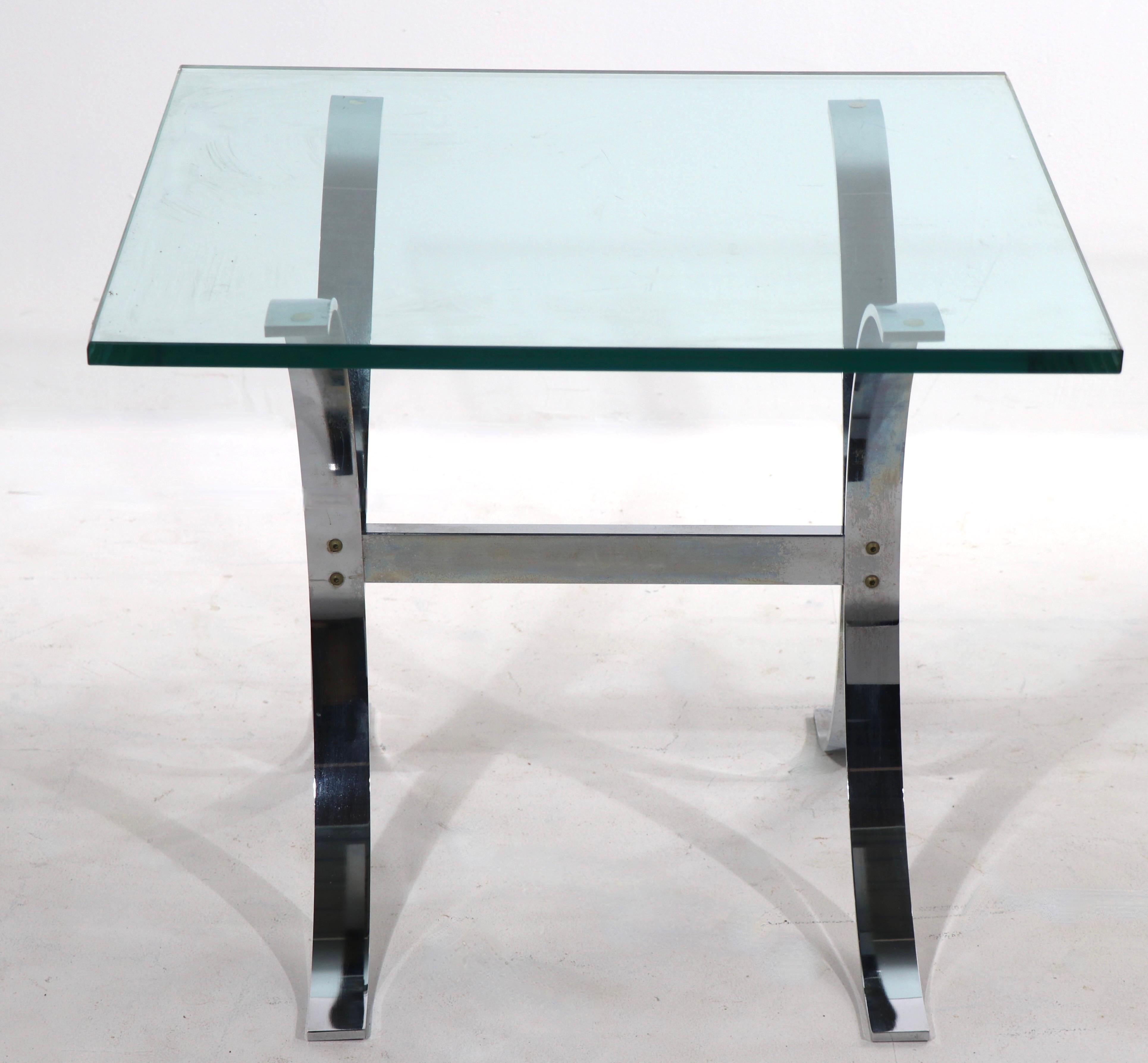 Post-Modern Chrome Base Glass Top Table Att. to Ronald Schmitt For Sale