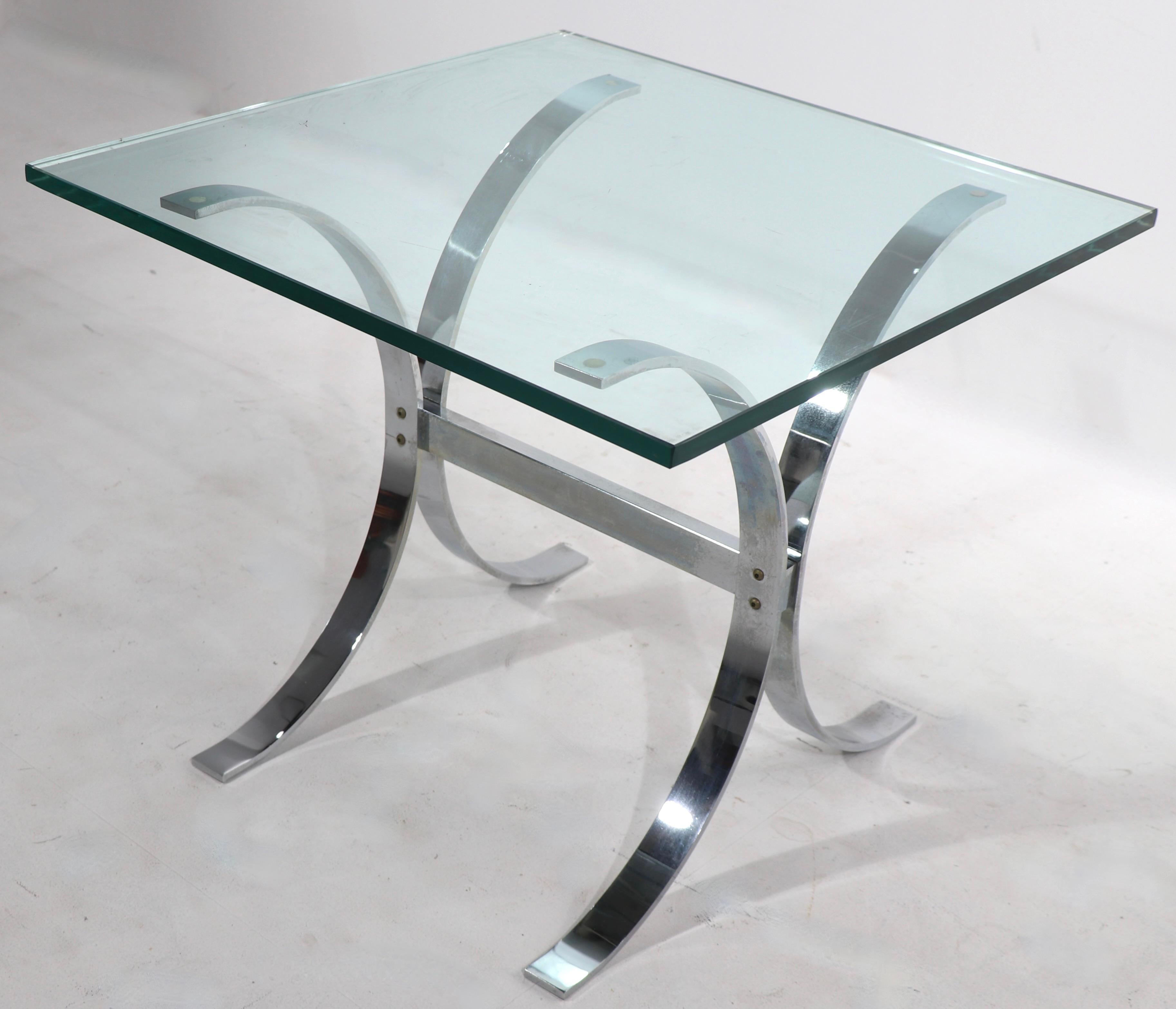 Chrome Base Glass Top Table Att. to Ronald Schmitt In Good Condition For Sale In New York, NY