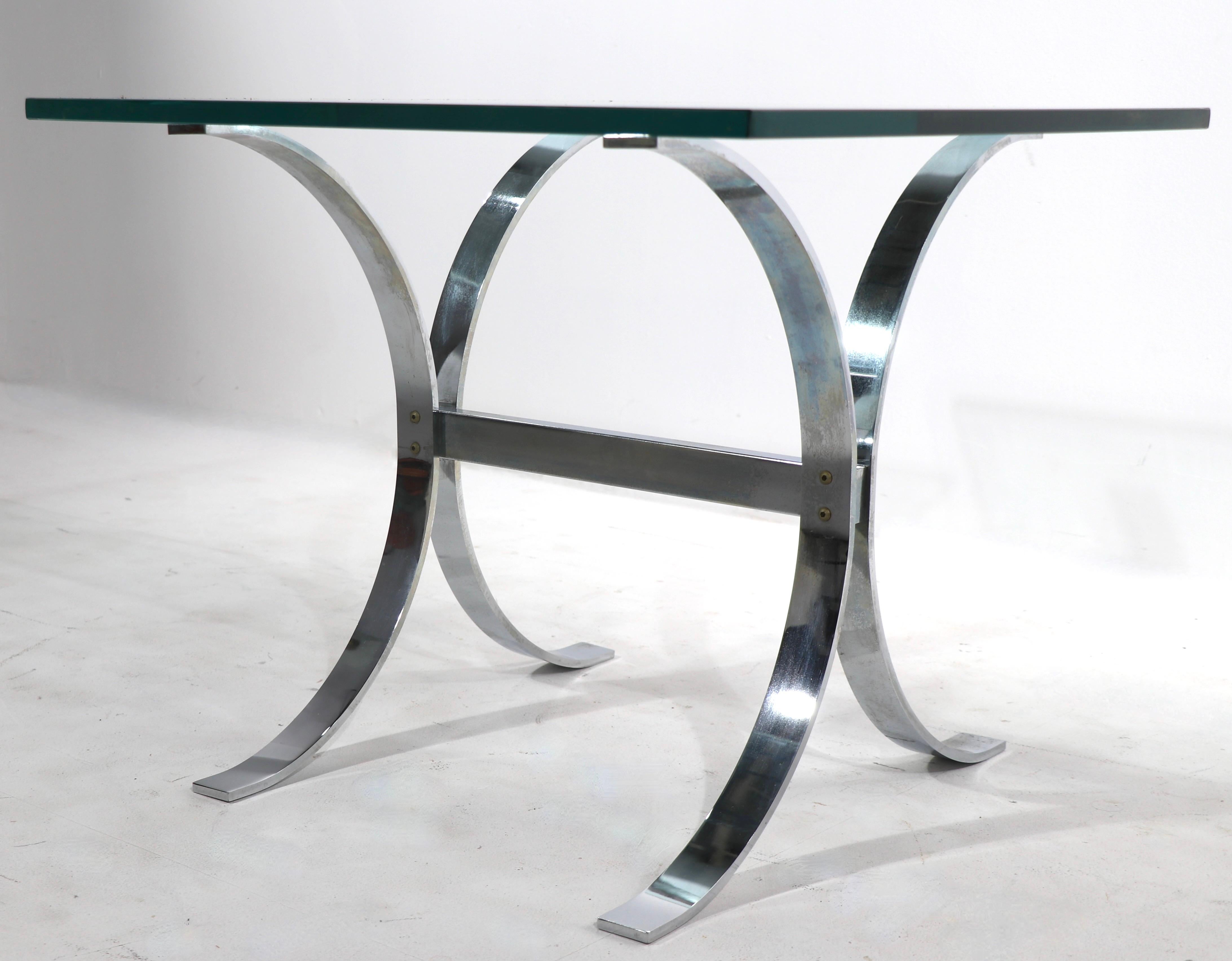 20th Century Chrome Base Glass Top Table Att. to Ronald Schmitt For Sale
