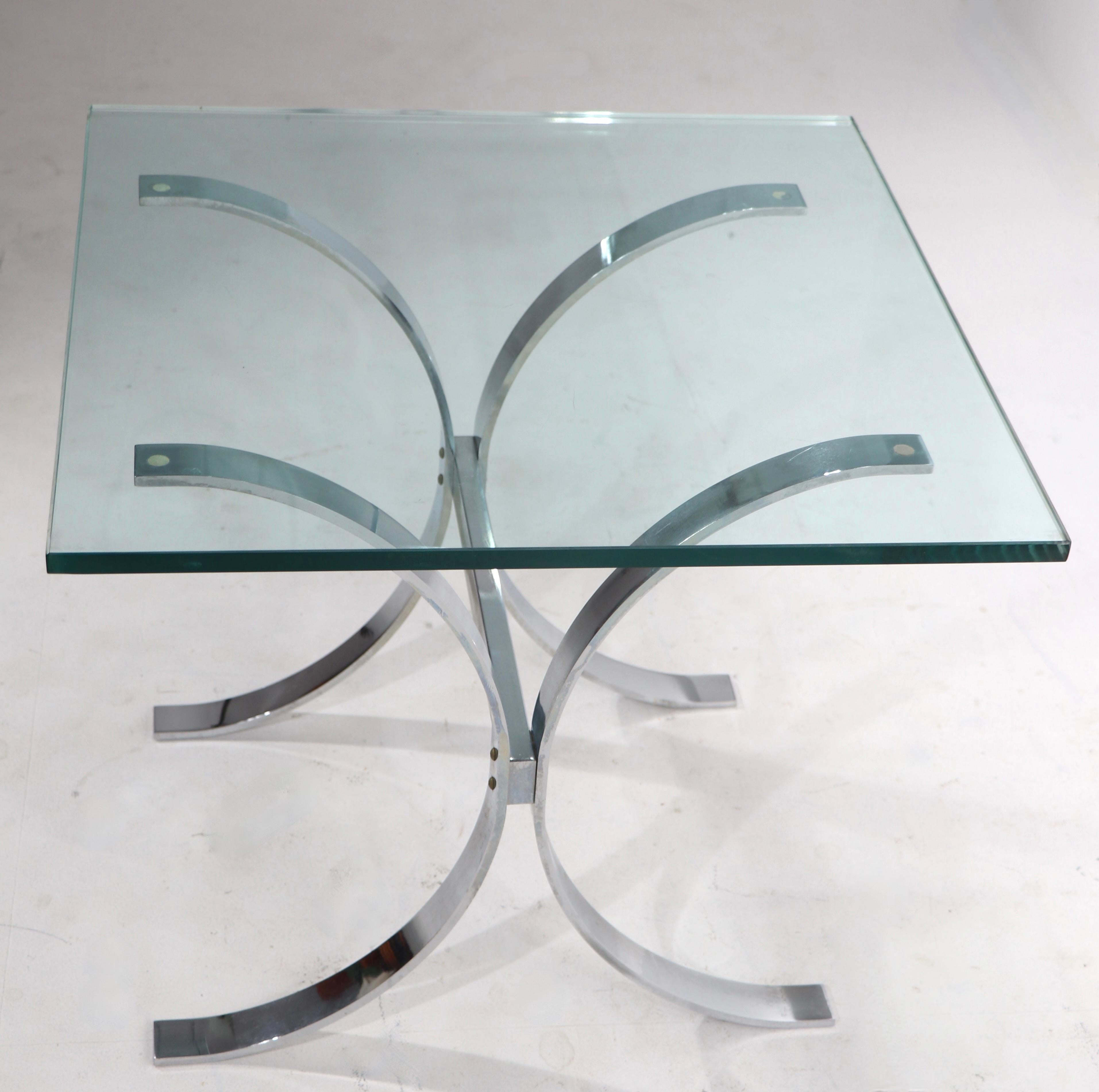 Chrome Base Glass Top Table Att. to Ronald Schmitt For Sale 2