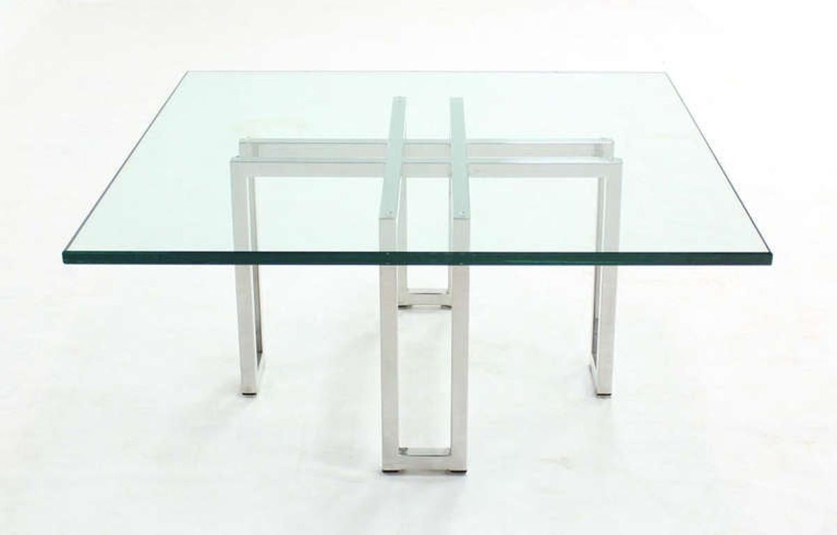 Chrome Base Square Glass Top Mid Century Modern Coffee Table Barcelona Baughman  For Sale 4