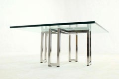 Chrome Base Square Glass Top Mid Century Modern Coffee Table Barcelona Baughman