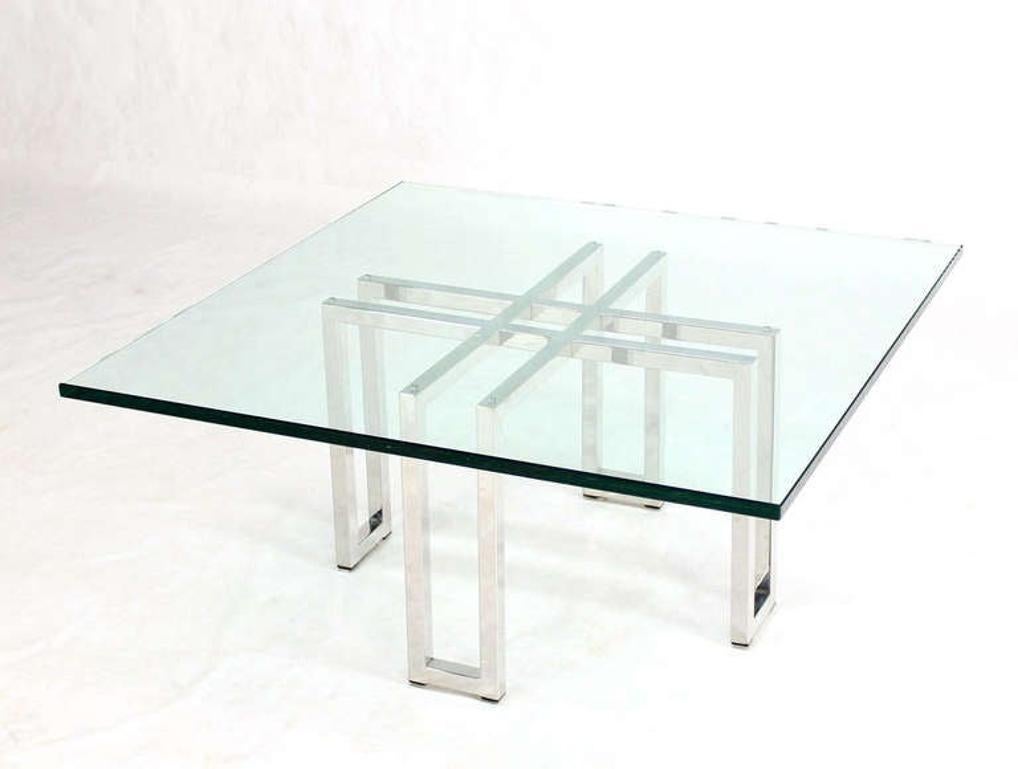 American Chrome Base Square Glass Top Mid Century Modern Coffee Table Barcelona Baughman  For Sale