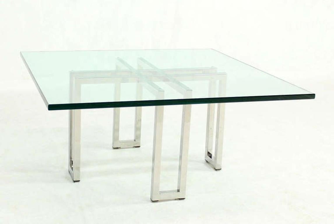 20th Century Chrome Base Square Glass Top Mid Century Modern Coffee Table Barcelona Baughman  For Sale