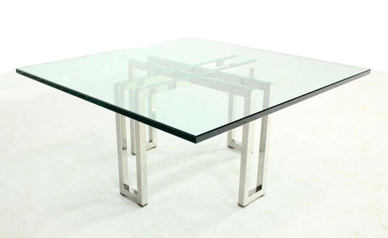 Chrome Base Square Glass Top Mid Century Modern Coffee Table Barcelona Baughman  For Sale 3