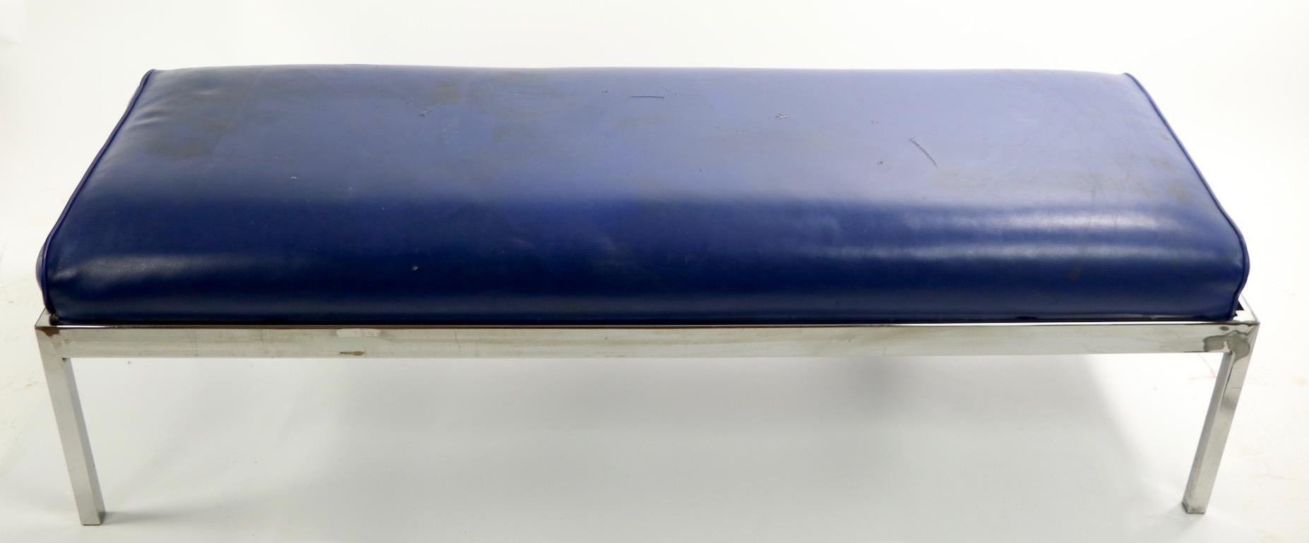 20th Century Chrome Base Upholstered Bench after Milo Baughman