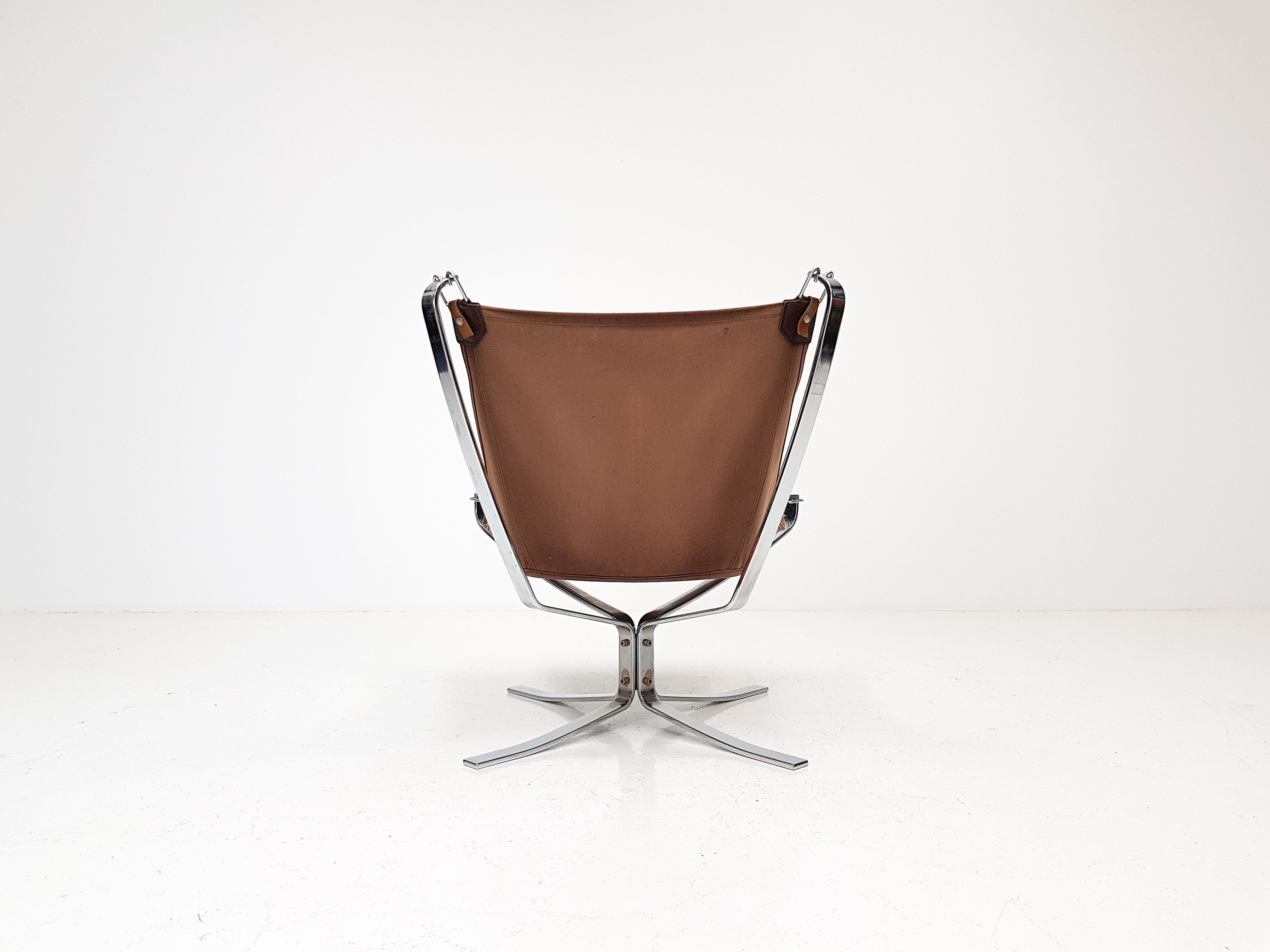Chrome Based Cognac Leather Sigurd Ressell Designed 1970s Falcon Chair, 1970s 3