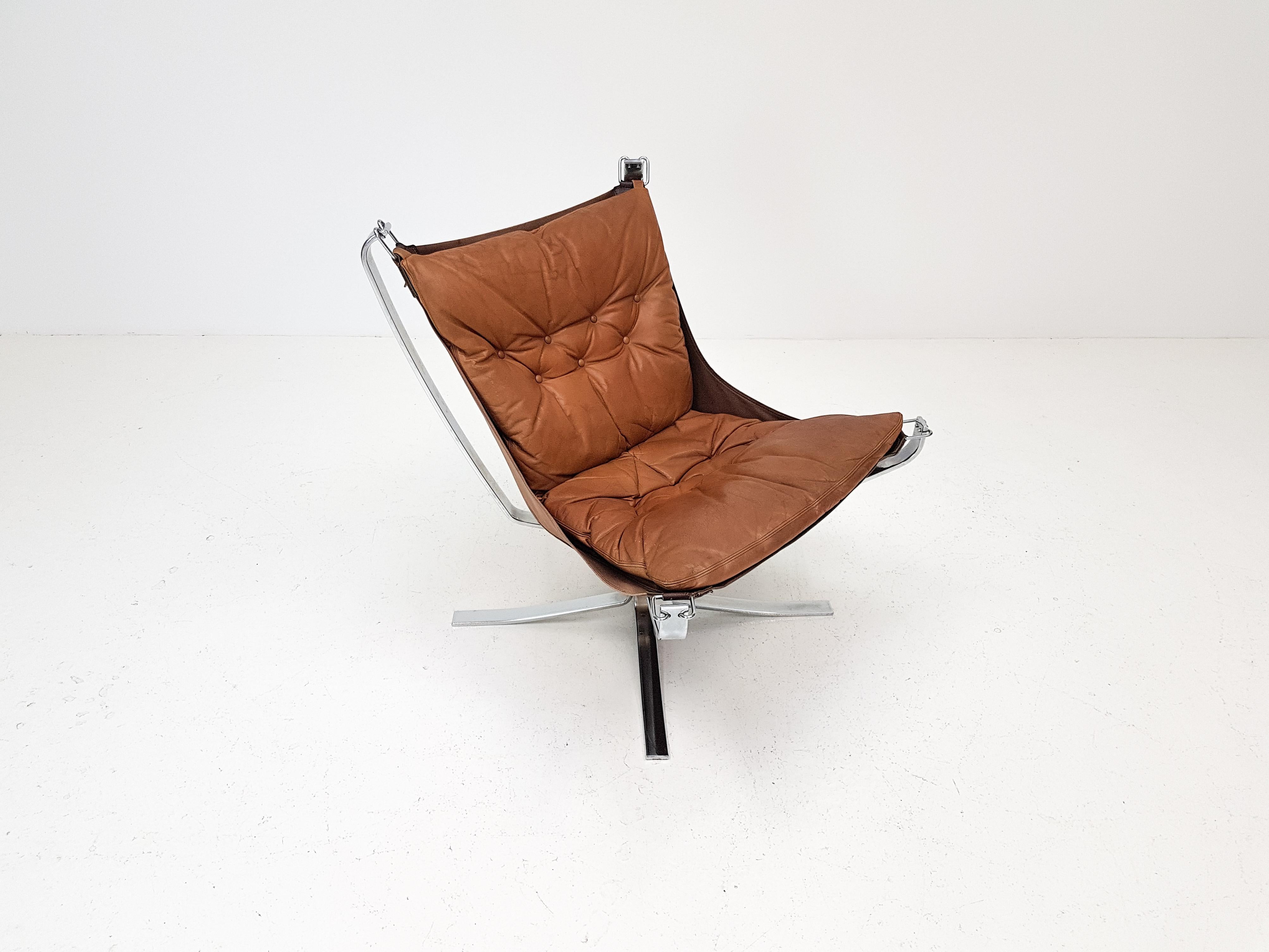 Chrome Based Cognac Leather Sigurd Ressell Designed 1970s Falcon Chair, 1970s 5