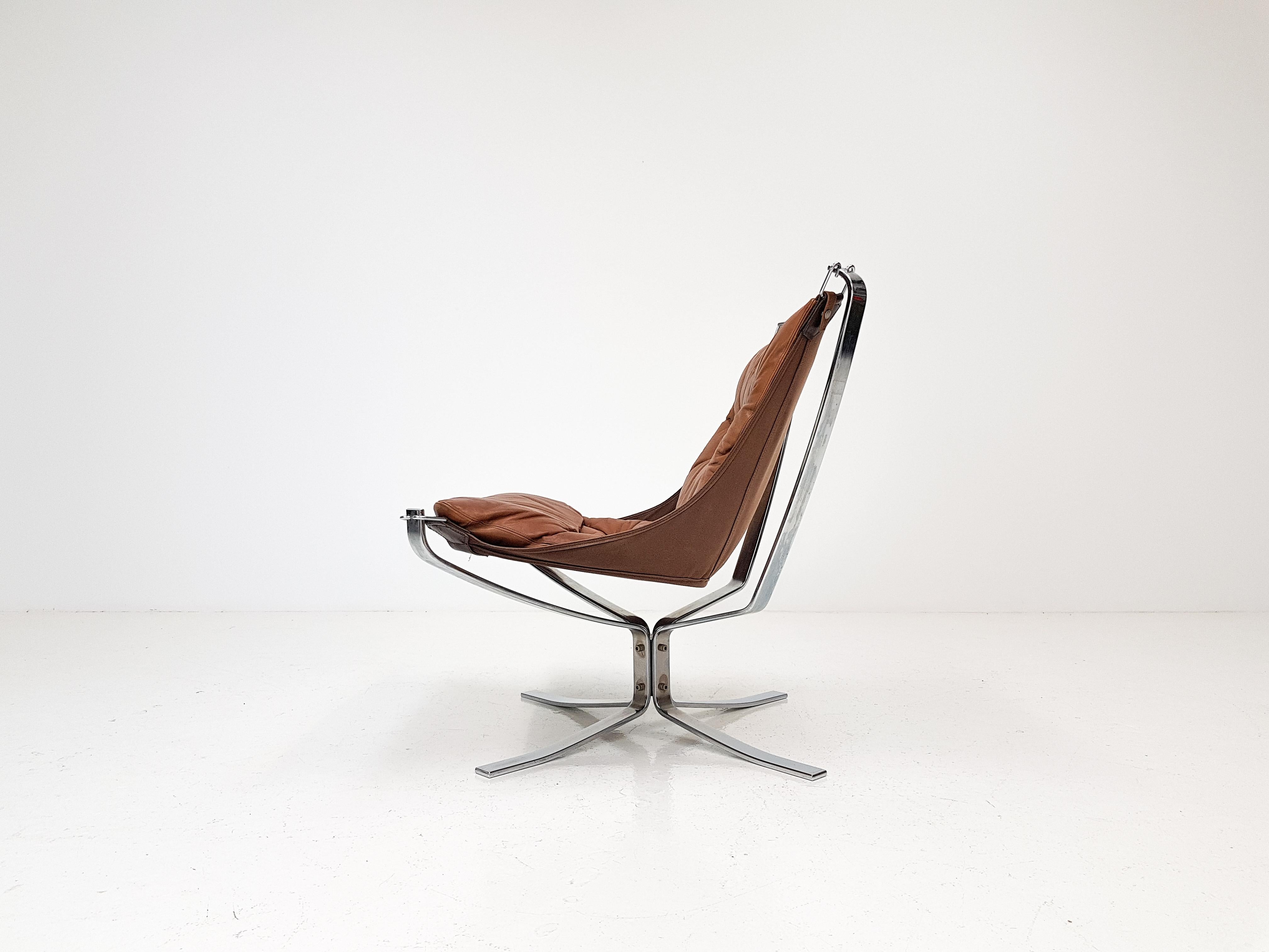 Chrome Based Cognac Leather Sigurd Ressell Designed 1970s Falcon Chair, 1970s 1