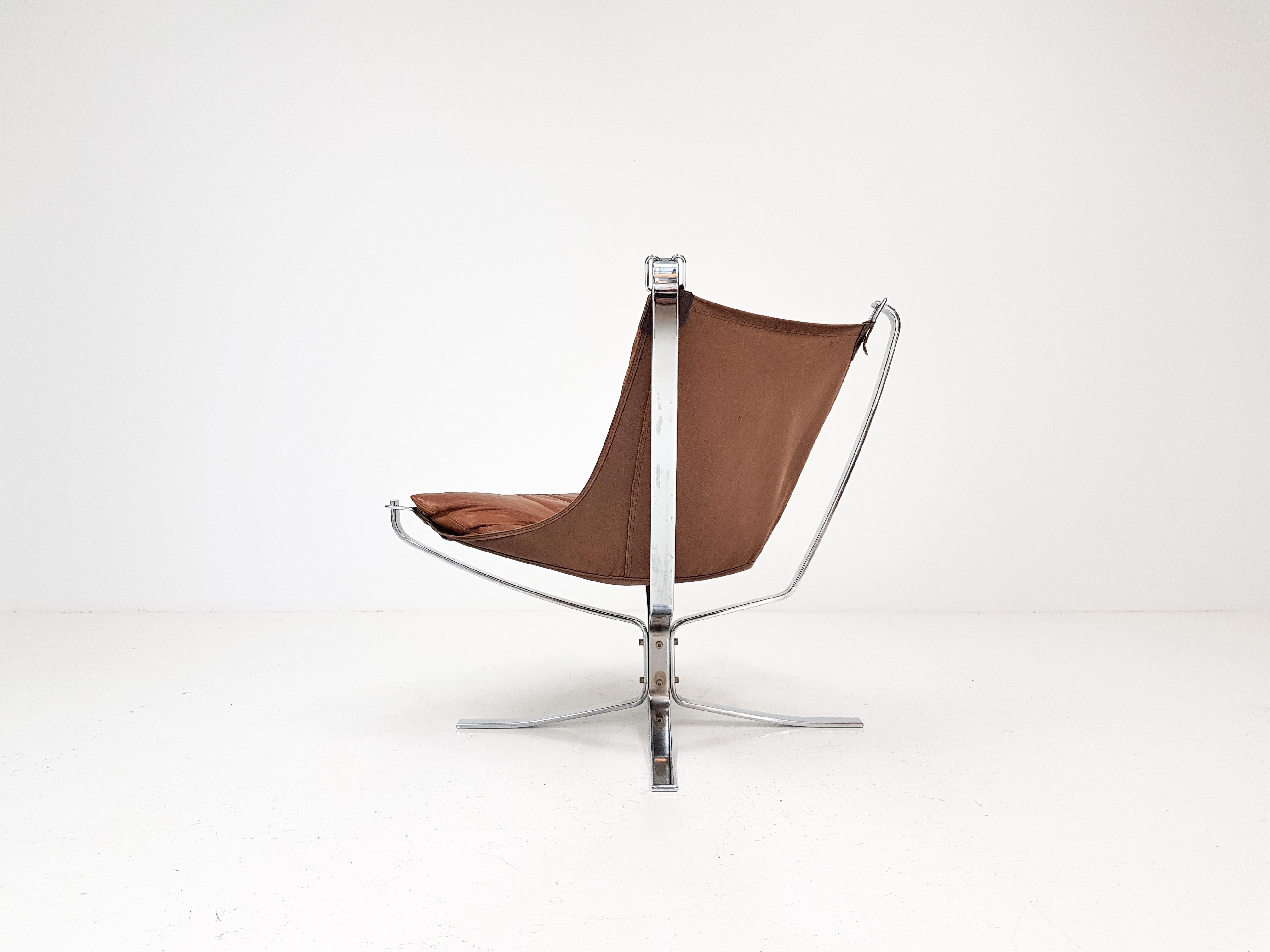 Chrome Based Cognac Leather Sigurd Ressell Designed 1970s Falcon Chair, 1970s 2