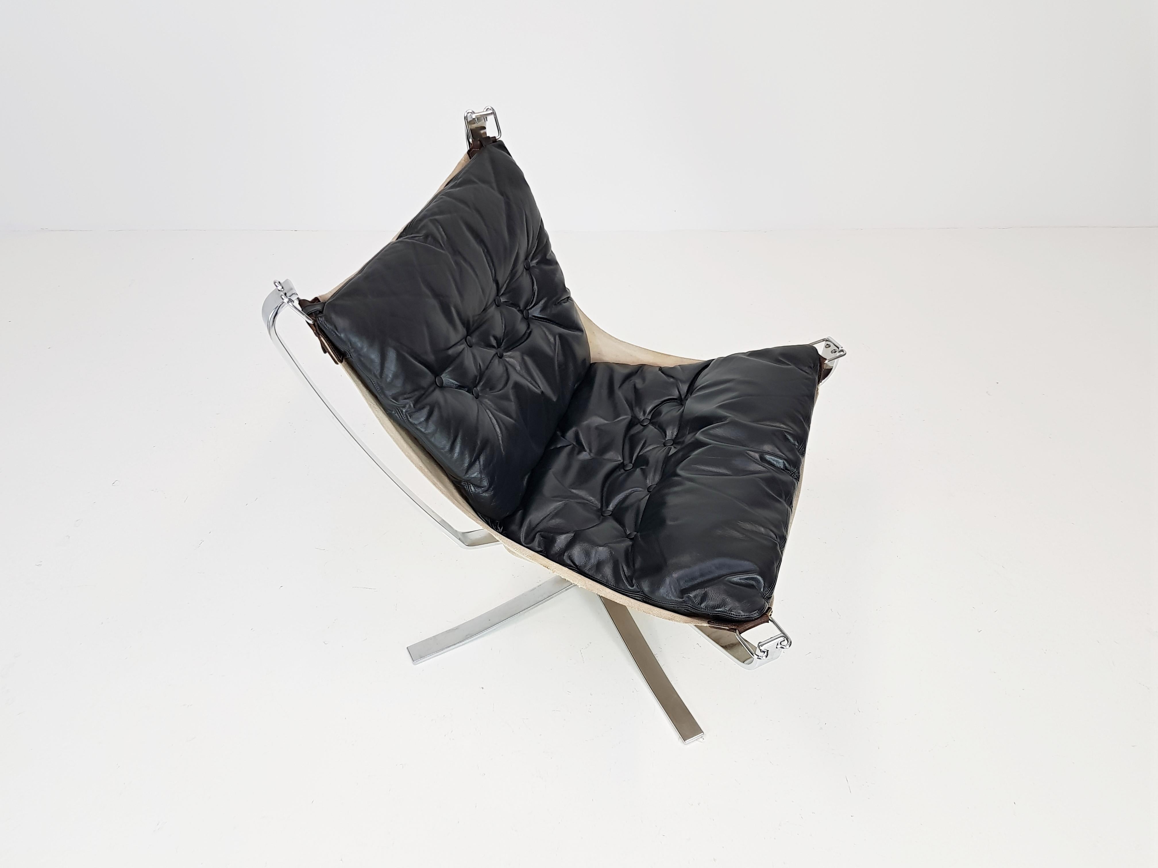 Norwegian Chrome Based Low-Backed X-Framed Sigurd Ressell Designed 1970s Falcon Chair
