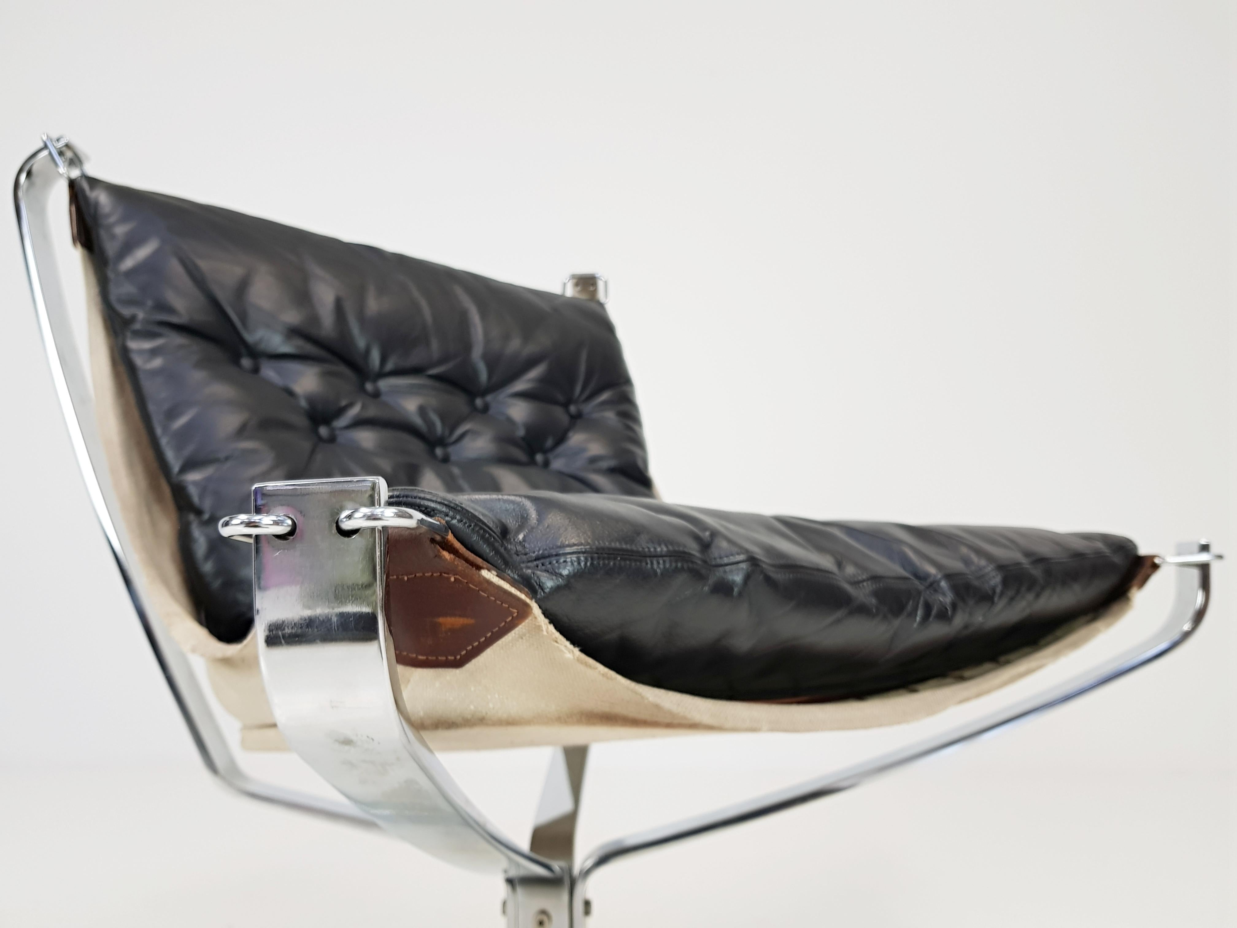 Chrome Based Low-Backed X-Framed Sigurd Ressell Designed 1970s Falcon Chair 1